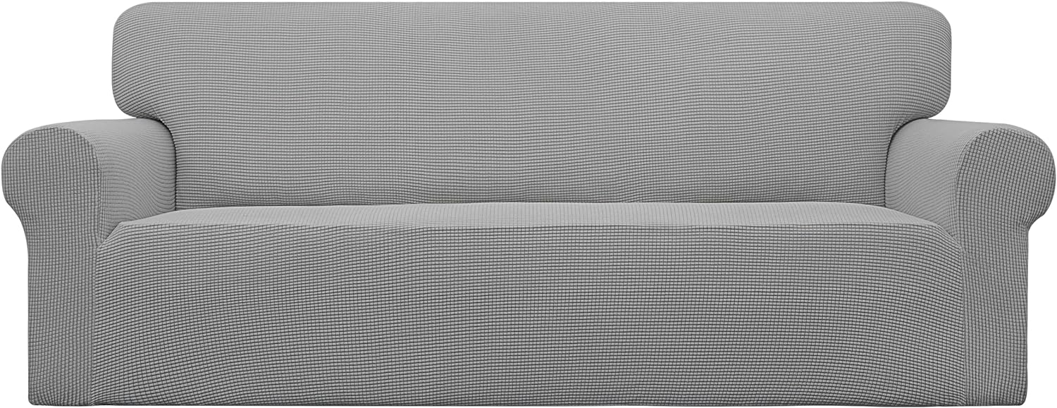 Easy-Going Stretch Jacquard Couch Cover, 1-Piece Soft Sofa Cover, Sofa Slipcover with Anti-Slip Foams, Washable Furniture Protector for Kids, Pets (Sofa, Light Gray1)