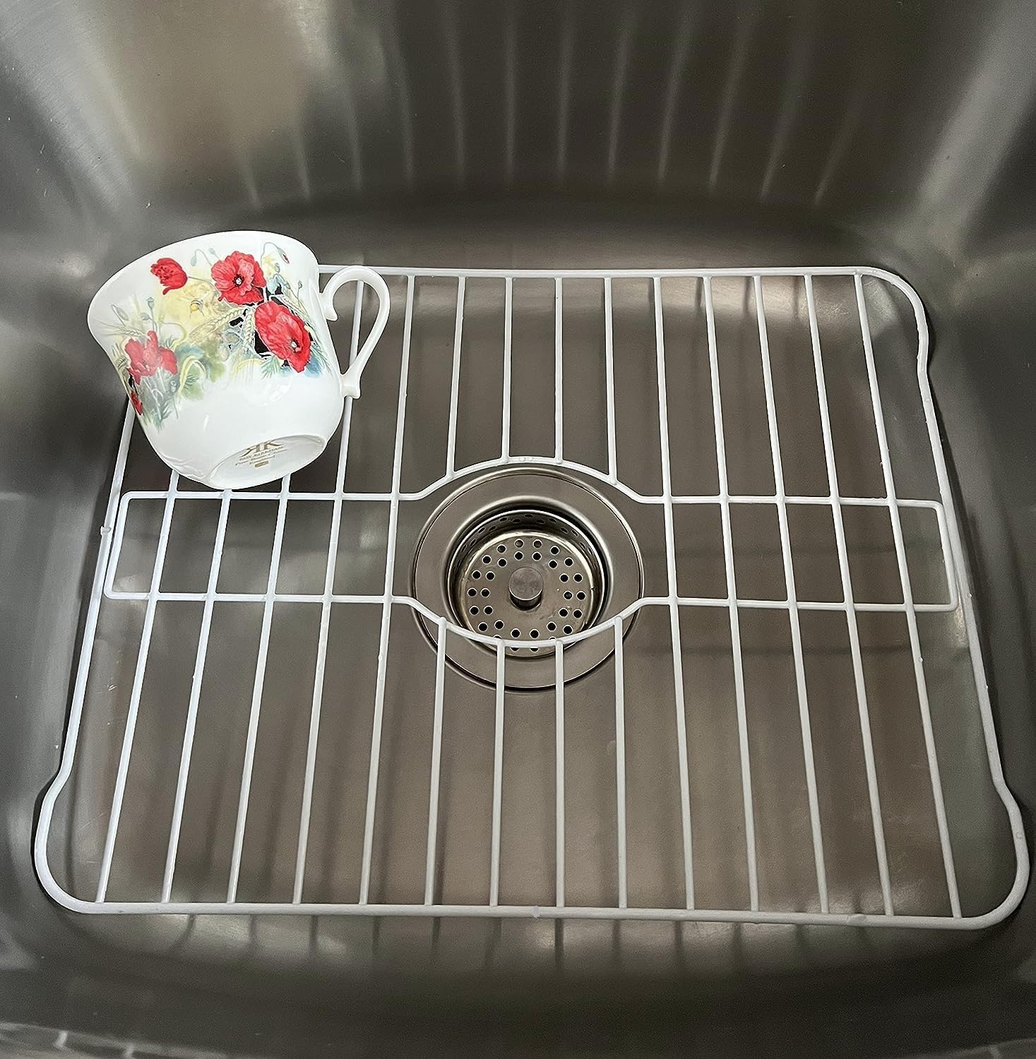 SOFINNI Sink Protectors for Kitchen Sink Bottom with White Coating Grate Insert Grid Sink Bowl Drying Rack Steel Medium (12.5" x 16.25")