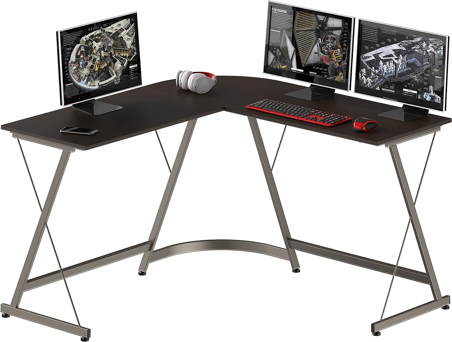 shw l-shaped home office corner adjustable desk wood top, espresso