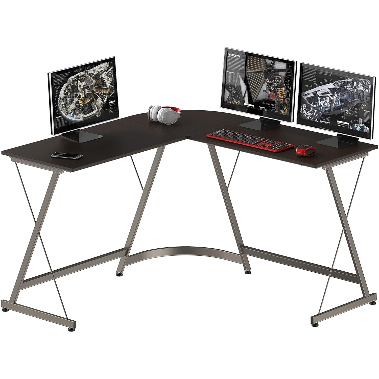 shw l-shaped home office corner adjustable desk wood top, espresso