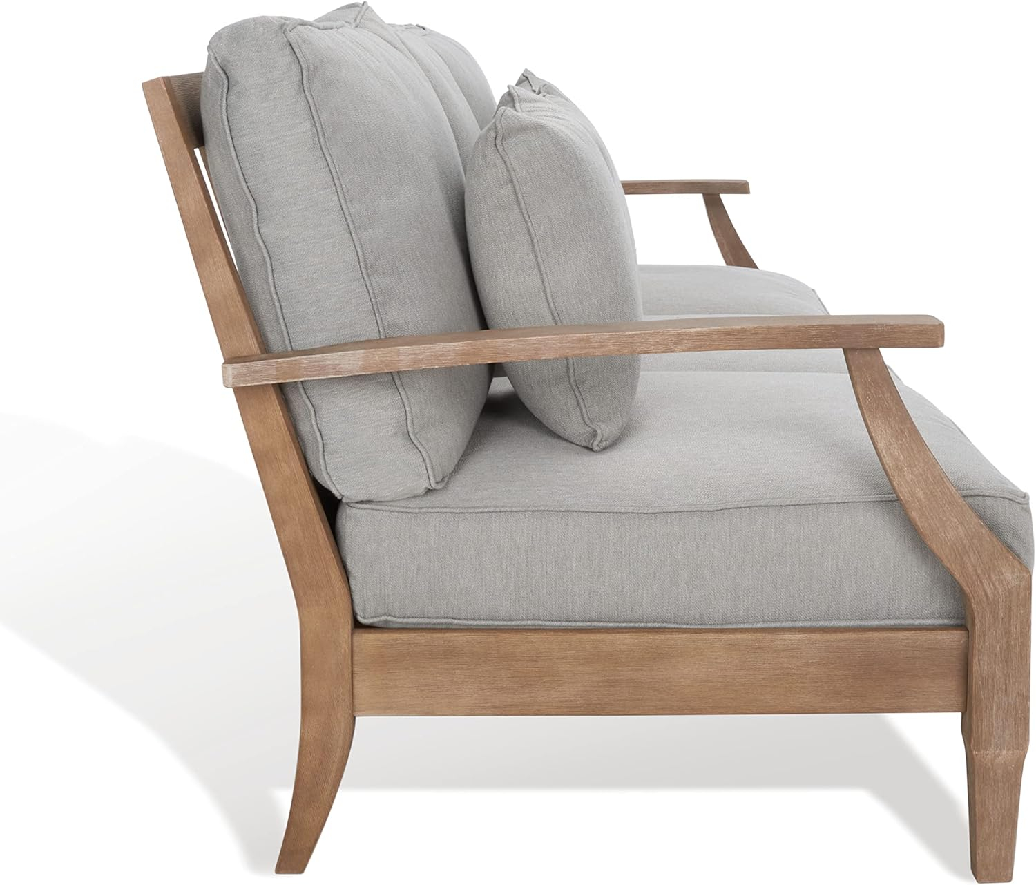 Martinique Natural Wood Patio Sofa with Grey Cushions
