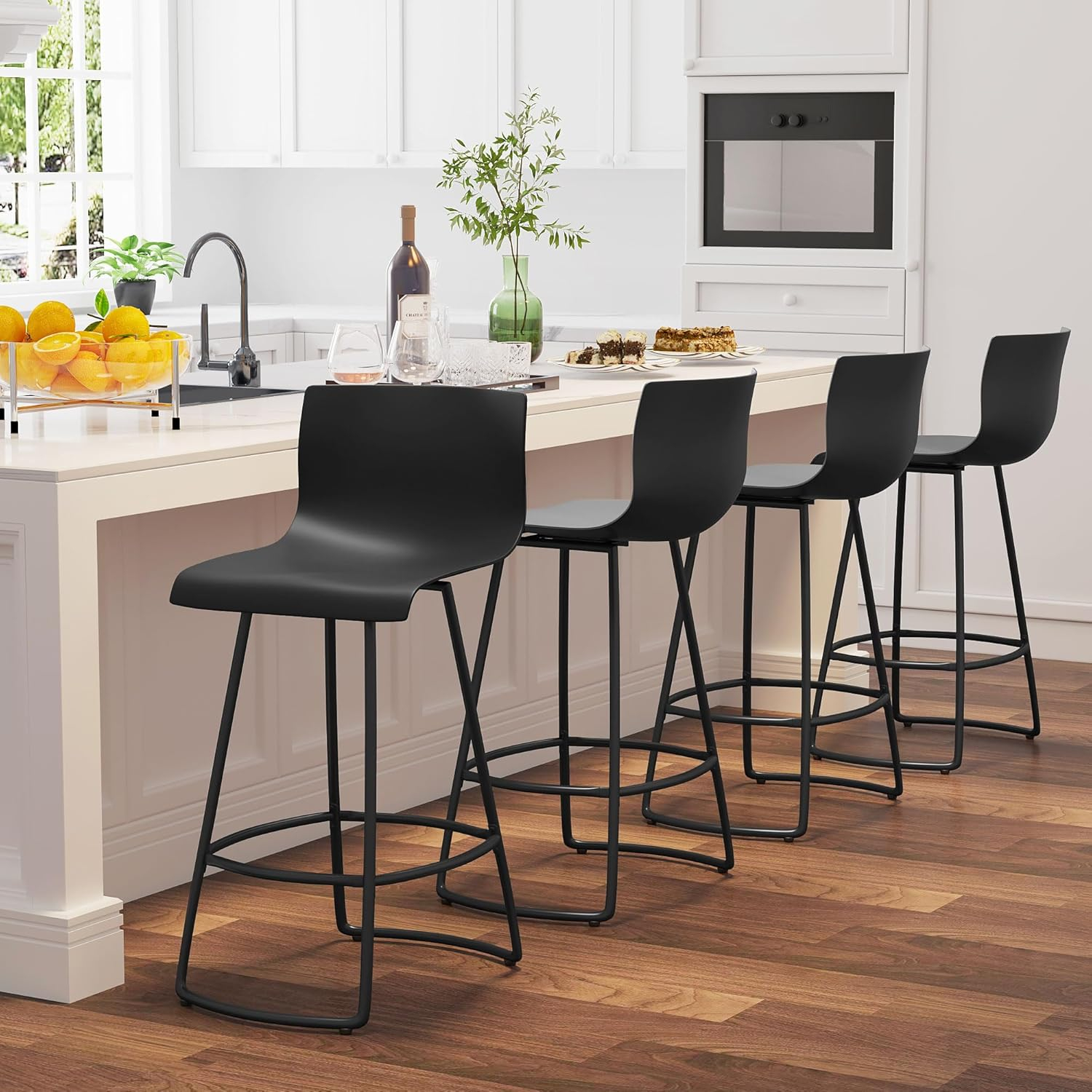 Bar Stools Set of 4 Counter Height Bar Stools Modern Swivel Bar Chairs with Back Plastic 24" Metal Counter Height stools,Black