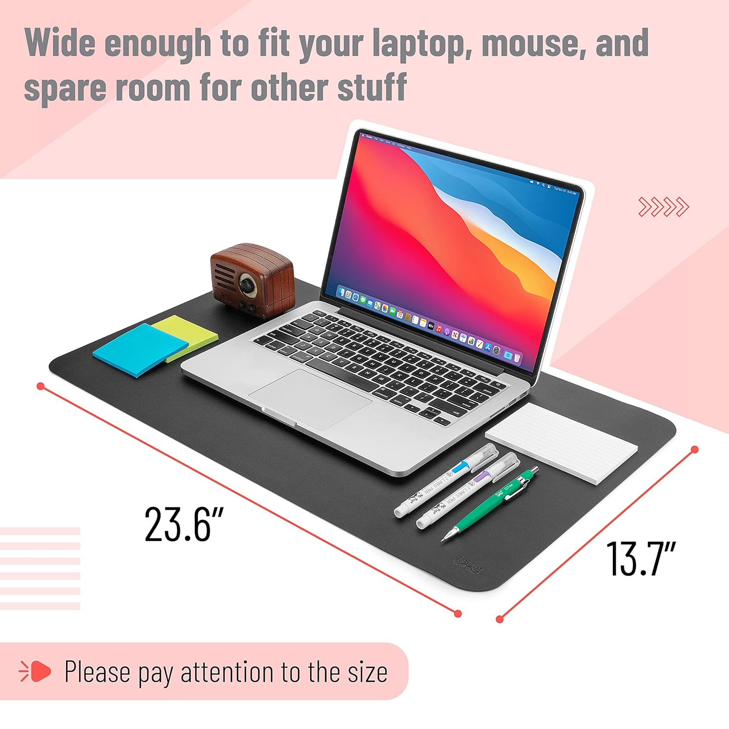 Mr. Pen- Desk Mat, Dual-Sided, 23.6" x 13.7", Leather Desk Pad, Desk Mouse Pad