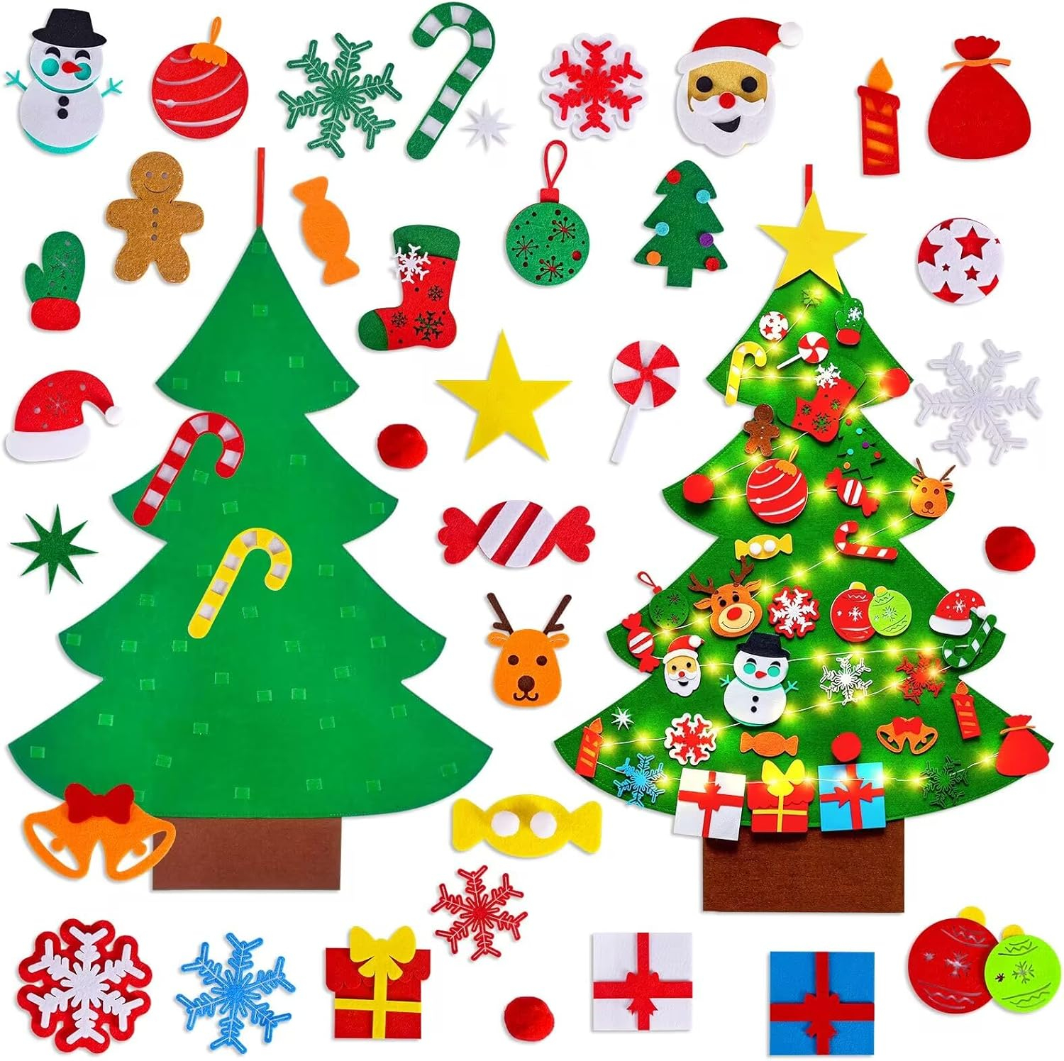 Max Fun DIY Felt Christmas Tree Set Plus Tic-Tac-Toe Games for Kids Toddlers Wall Hanging Decorations Felt Craft Kits for Xmas Party Favors
