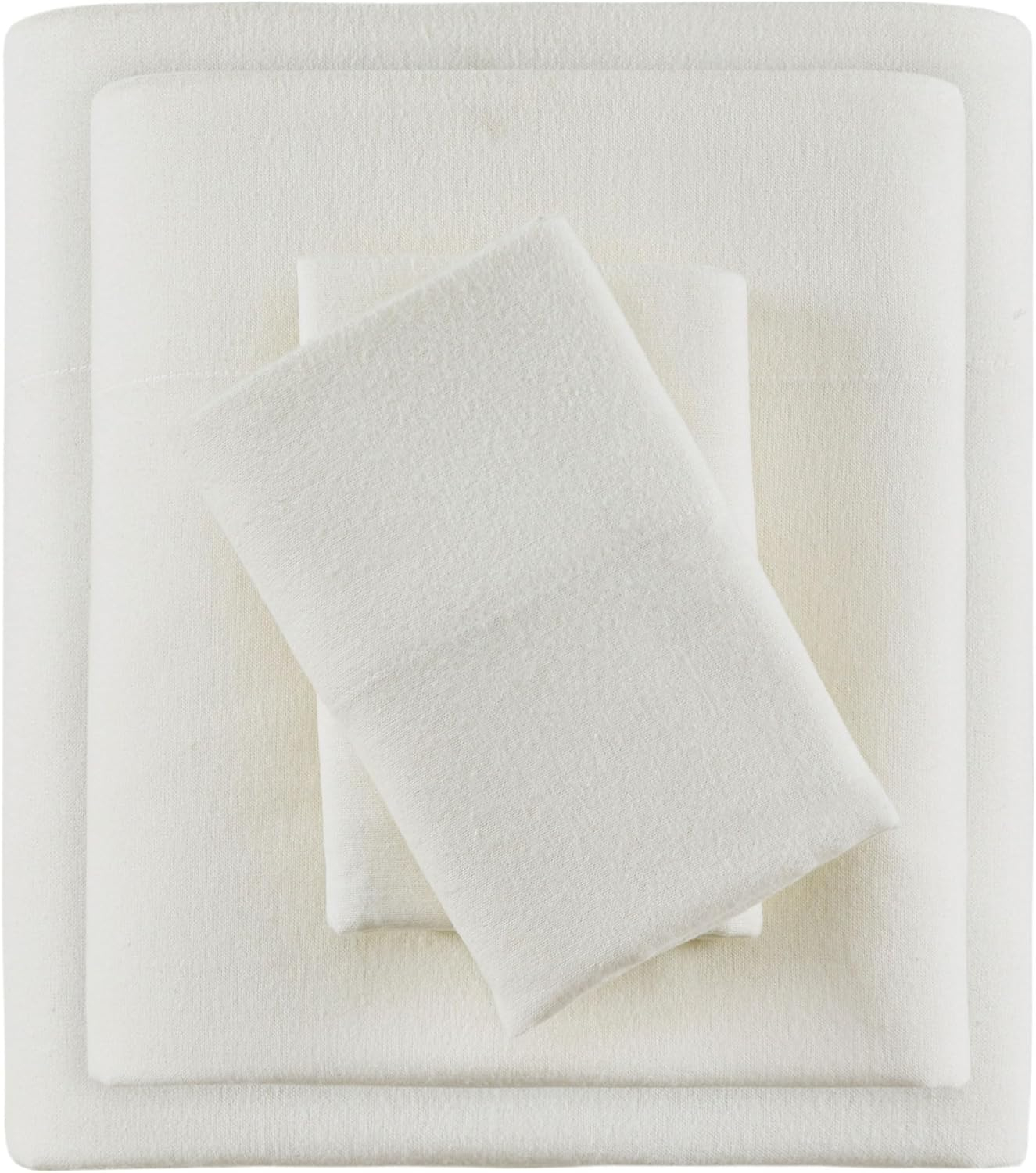 Cal King Size Bed Sheets Set, 4-Piece Cozy Cotton Flannel Sheets Set Cal King with Deep Pocket Fitted Sheet, Ivory Solid