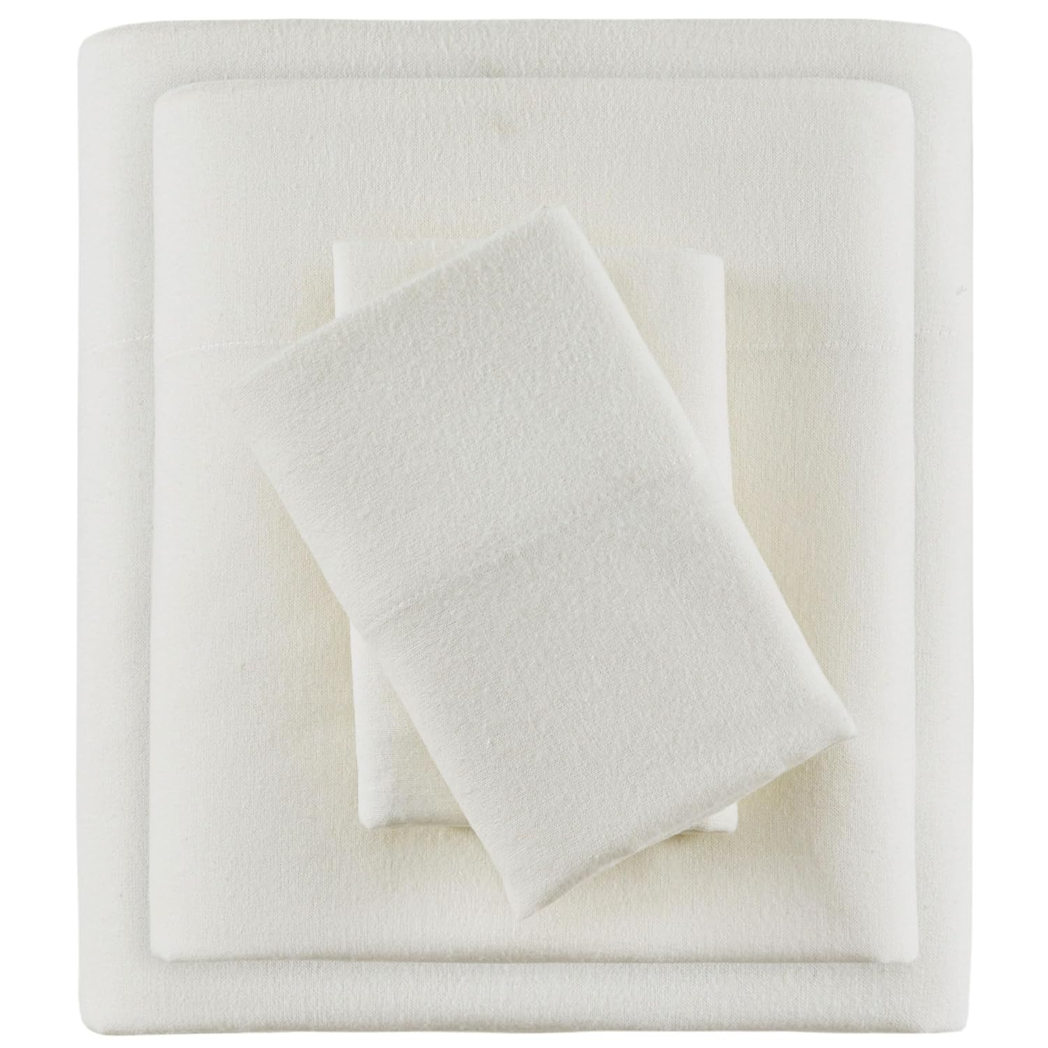 Cal King Size Bed Sheets Set, 4-Piece Cozy Cotton Flannel Sheets Set Cal King with Deep Pocket Fitted Sheet, Ivory Solid