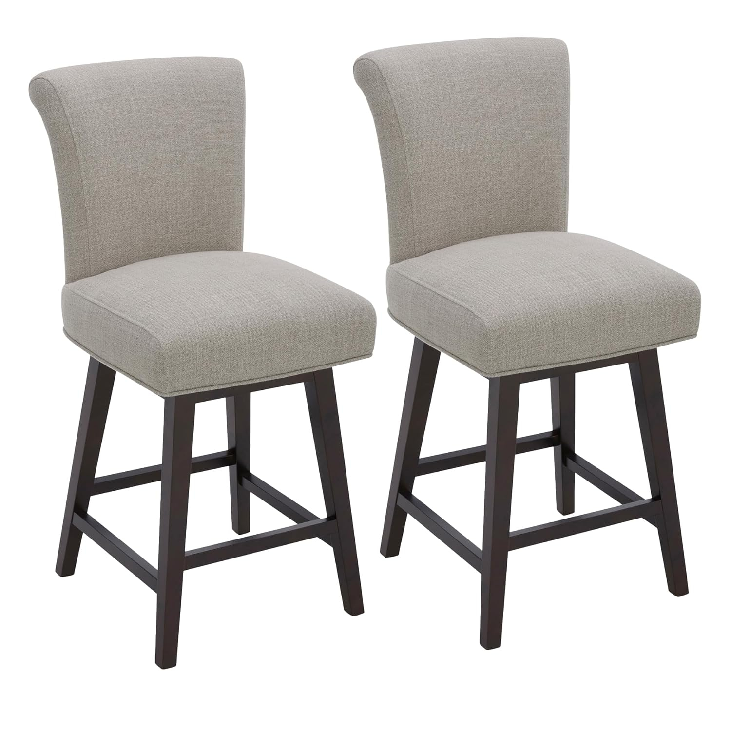CHITA 26 in Upholstered Swivel Counter Bar Stools with Back&Wood Legs Set of 2, Fabric in Tan