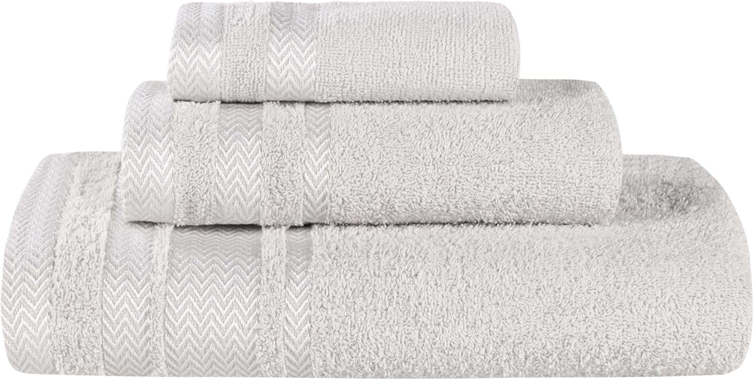 Superior Hays Cotton Plush Soft 3 Piece Towel Set, Platinum