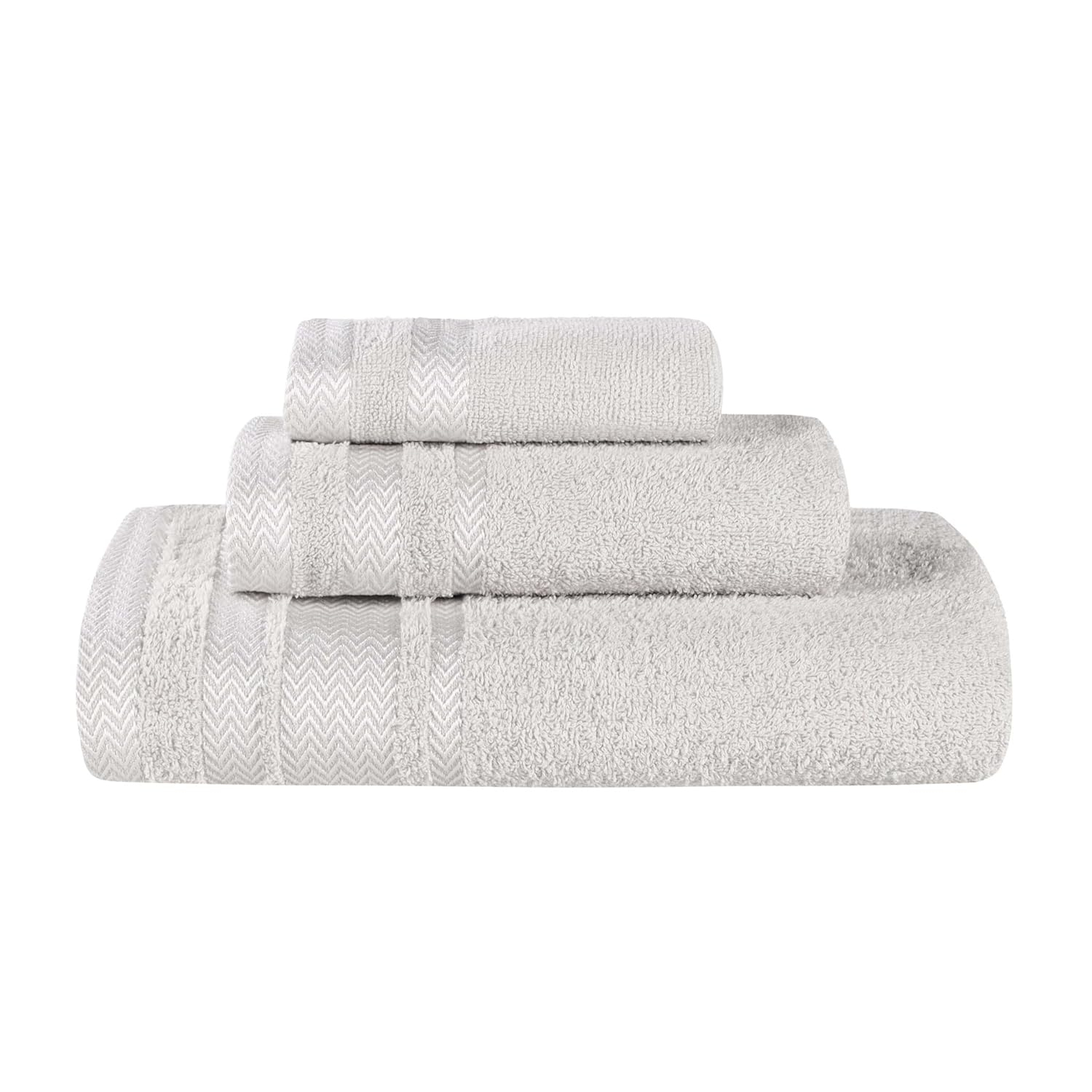 Superior Hays Cotton Plush Soft 3 Piece Towel Set, Platinum