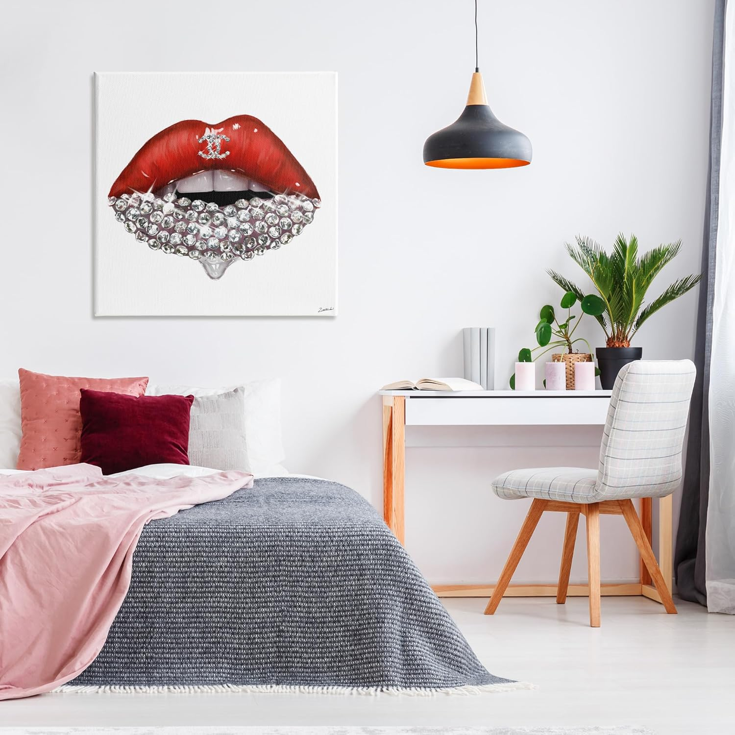 Stupell Industries Chic Red Lip Portrait Women's Fashion Stone Details Designed by Ziwei Li