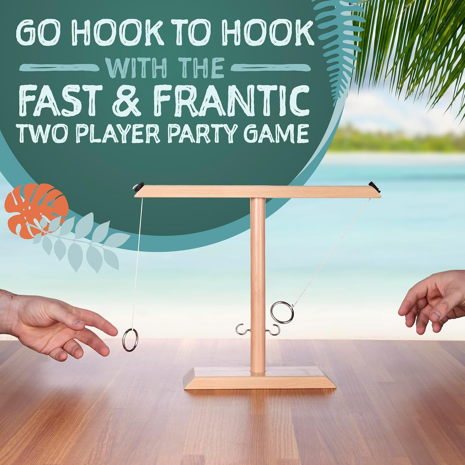Wooden Ring Toss and Hook Game for Adults, Hooks Ring Tossing Game - Complete Set Hook and Ring Game with Wood Scorekeeper, Easy Set Up 2 Player Toss Ring and Hook Game - Kids Tabletop Ring Toss