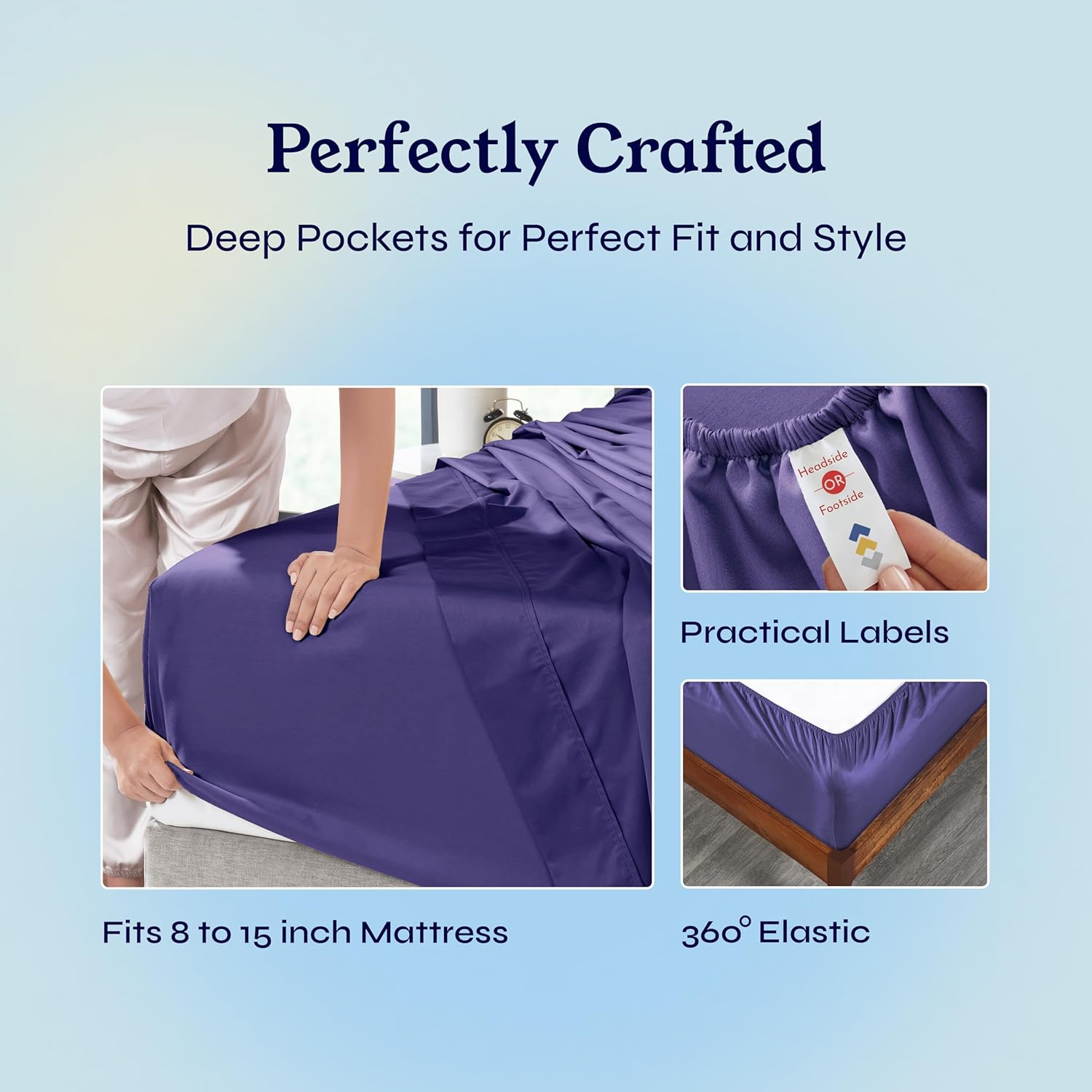 California Design Den Twin Sheets Set - Soft 400 Thread Count Sateen, Natural 100% Cotton Sheets with Deep Pockets, Cooling and Durable Bedding Set - Purple