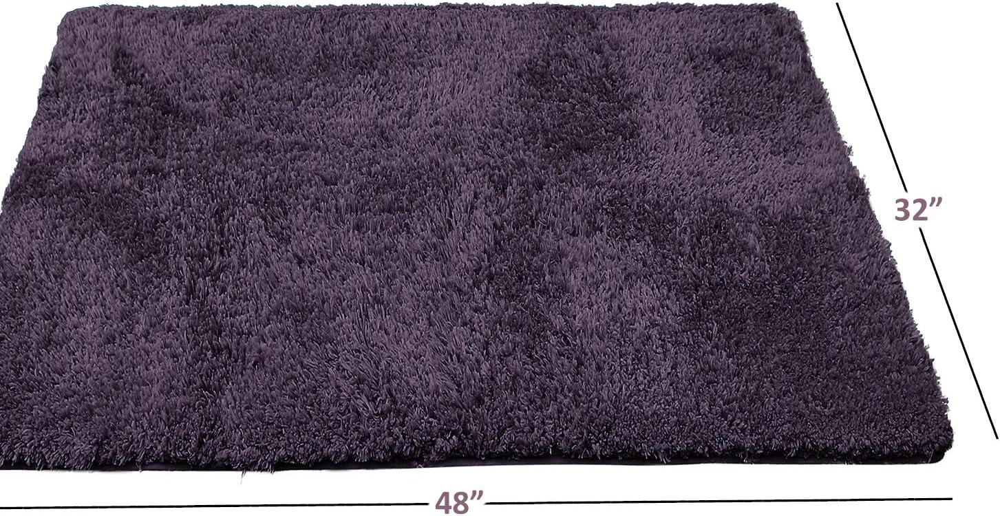 Clara Clark Shaggy Bath Rug with Non-Slip Backing Rubber - Machine Washable Super Soft Bathmat - Plush Absorbent Bathroom Rug, Large - 32 x 48, Eggplant