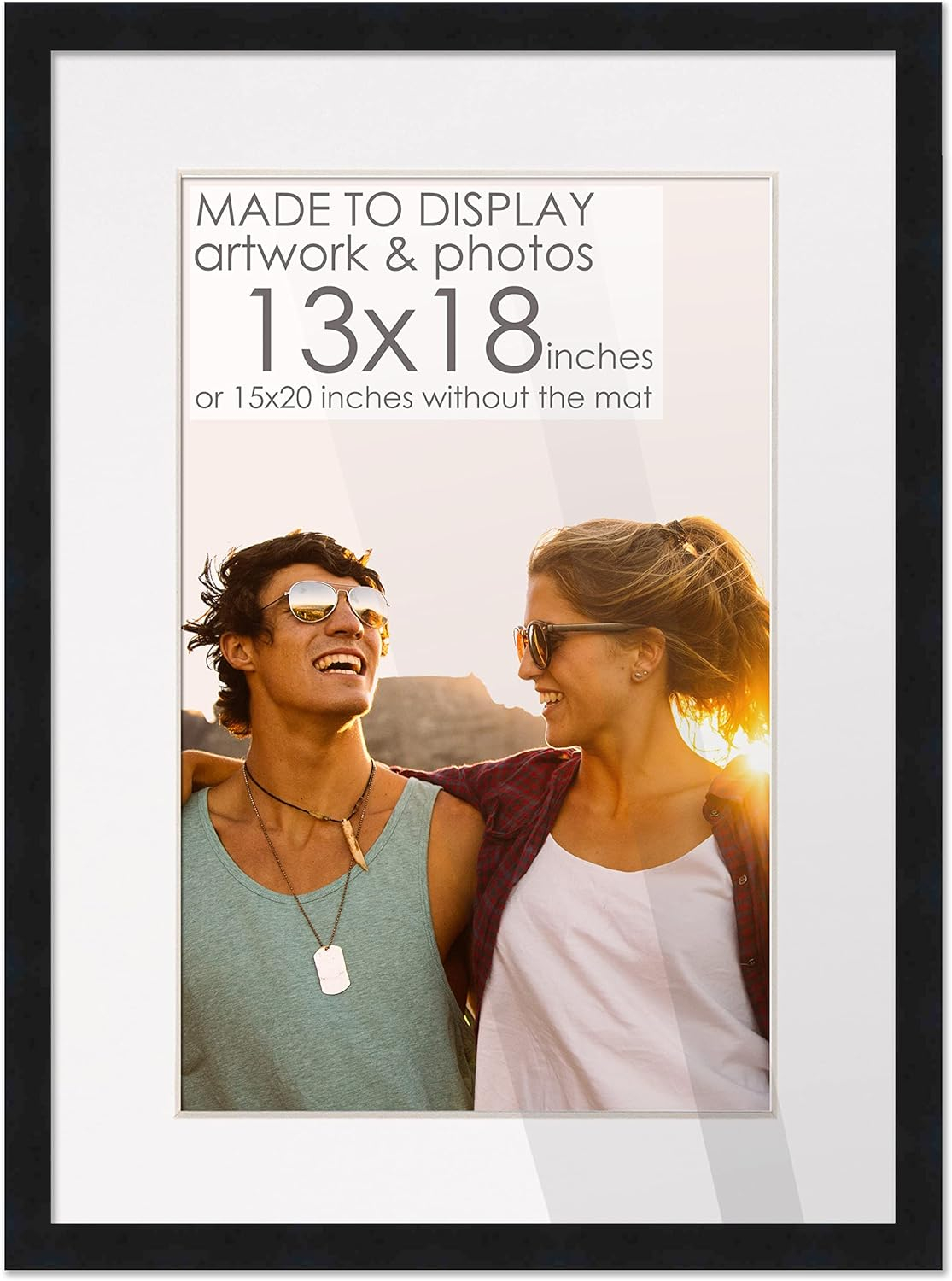 13x18 Frame Black With White Picture Mat For 13x18 Photo - Black 15x20 Frame To Display Print or