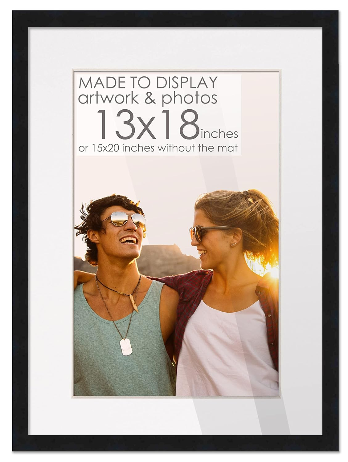 13x18 Frame Black With White Picture Mat For 13x18 Photo - Black 15x20 Frame To Display Print or