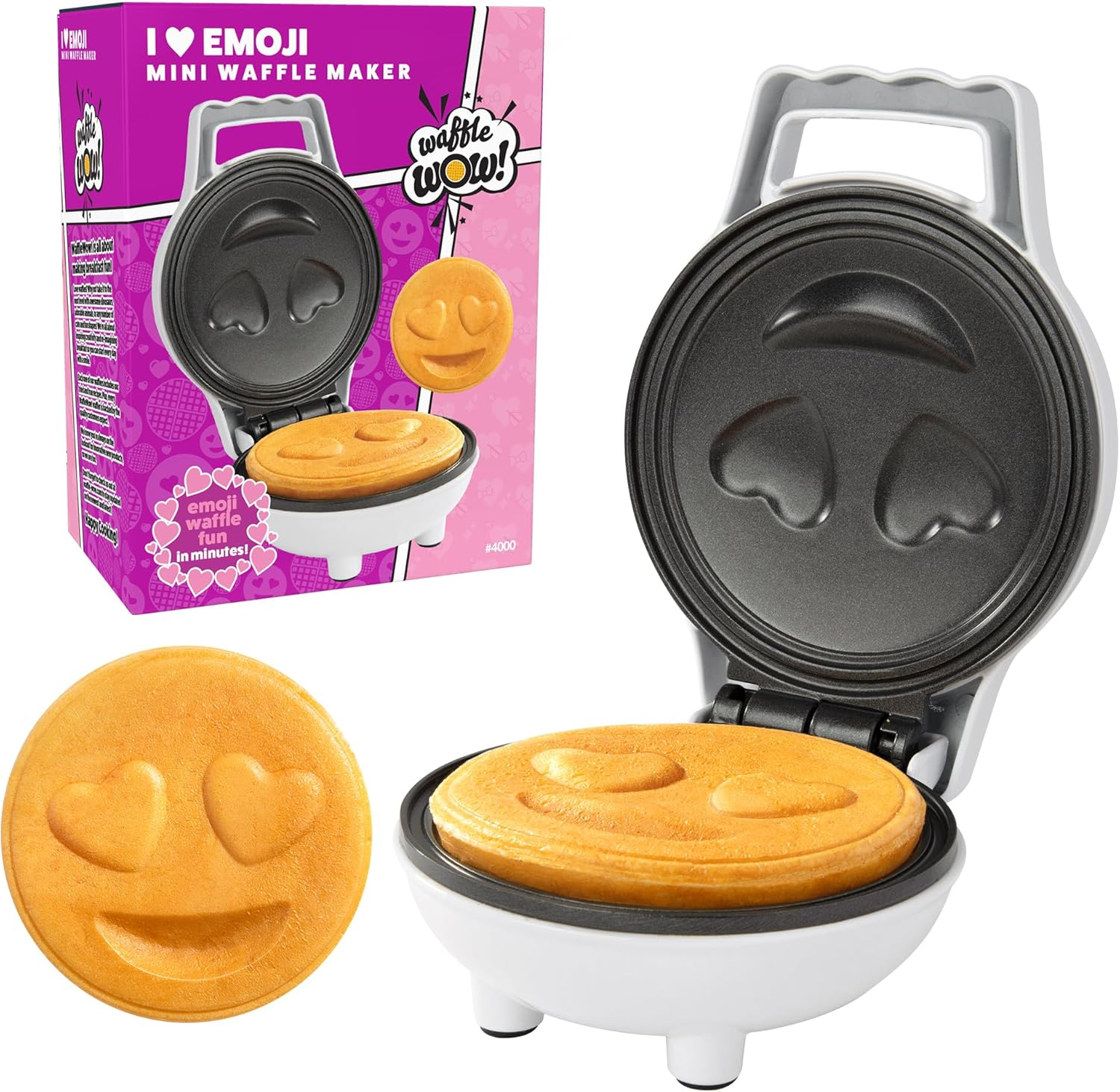 Poop Emoji Mini Waffle Maker - Make Breakfast Special for Kids & Adults with Cute Smiley Face Design Individual Waffle, 4 Inch Waffler Iron, Electric Non Stick Breakfast Appliance, Funny Gift