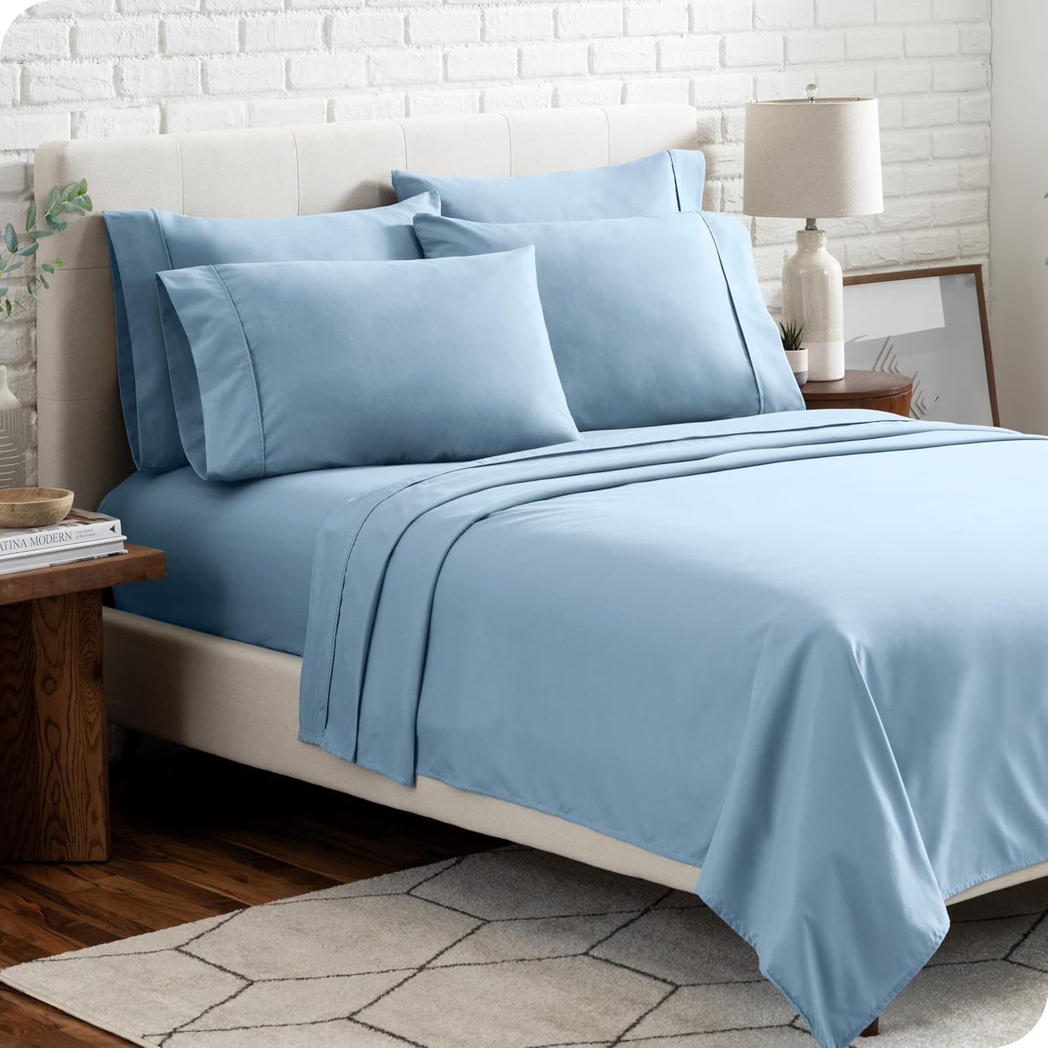 Bare Home Hotel Luxury Twin XL Sheet Set, Extra Soft - 4 Piece Set - Deep Pockets - Easy Fit - Cooling & Breathable - Wrinkle, Fade, Stain Resistant - Includes 2 Pillowcases (Twin XL, Light Blue)