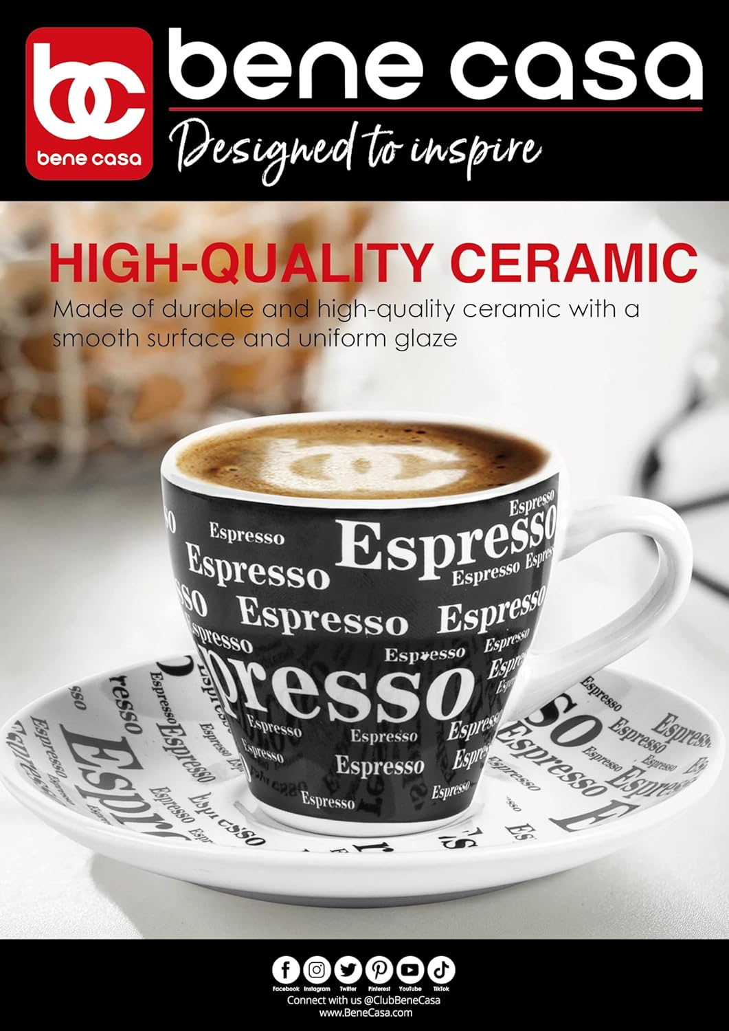 Bene Casa Porcelain 9 Piece Espresso Set with Iron Stand