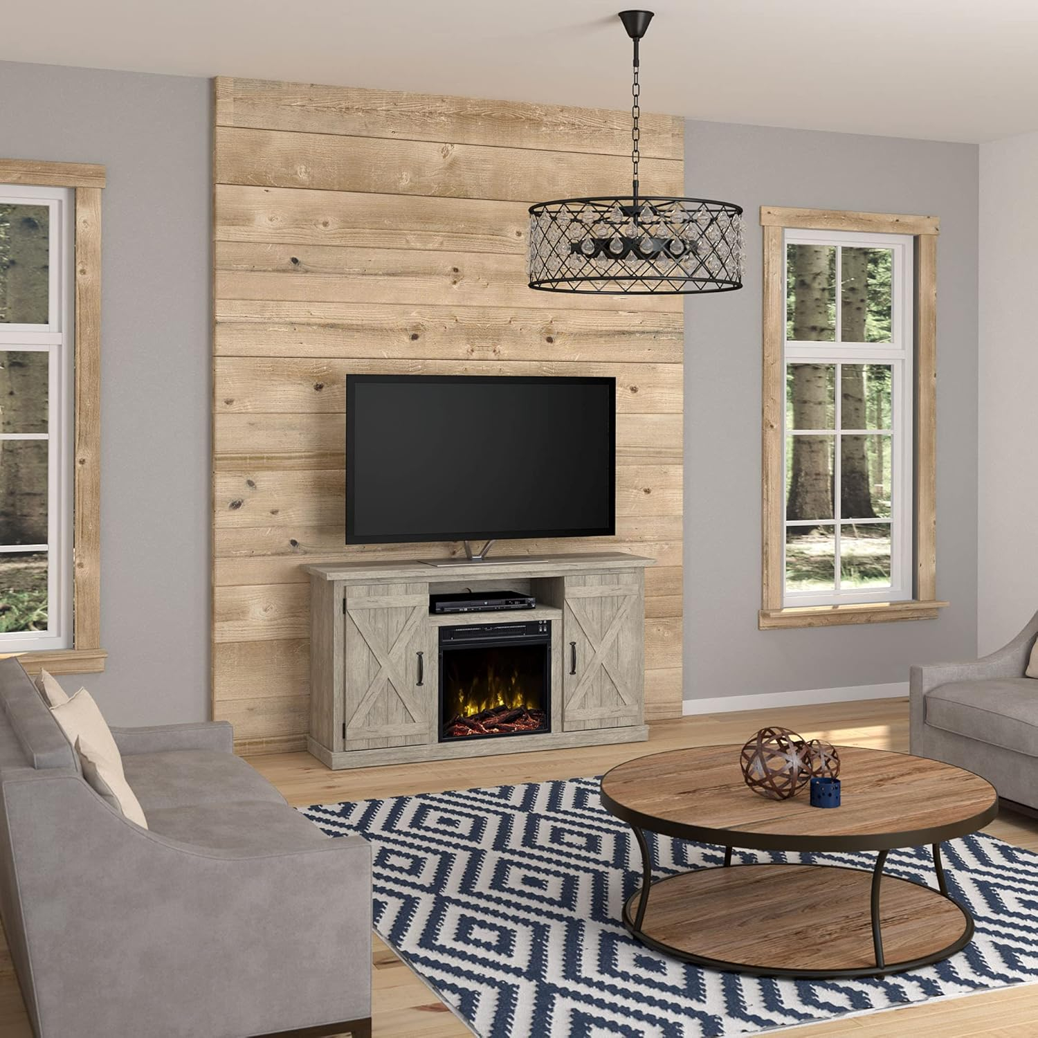 Cottonwood 55" TV Stands with Electric Fireplace, Ashland Pine
