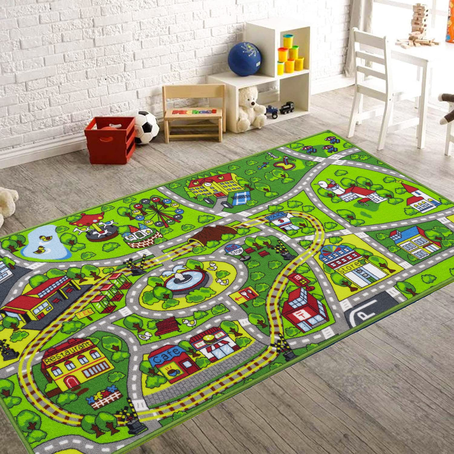 Booooom Jackson Car Rug Kids Car Carpet Playmat Rug 60"x32",Train Rug,Car Mat for Kids Toy Cars,City Kids Rug Play Mat,Non Slip Kids Rug for Playroom Bedroom Boys,Children Play Area Rug Cars,Road Rug
