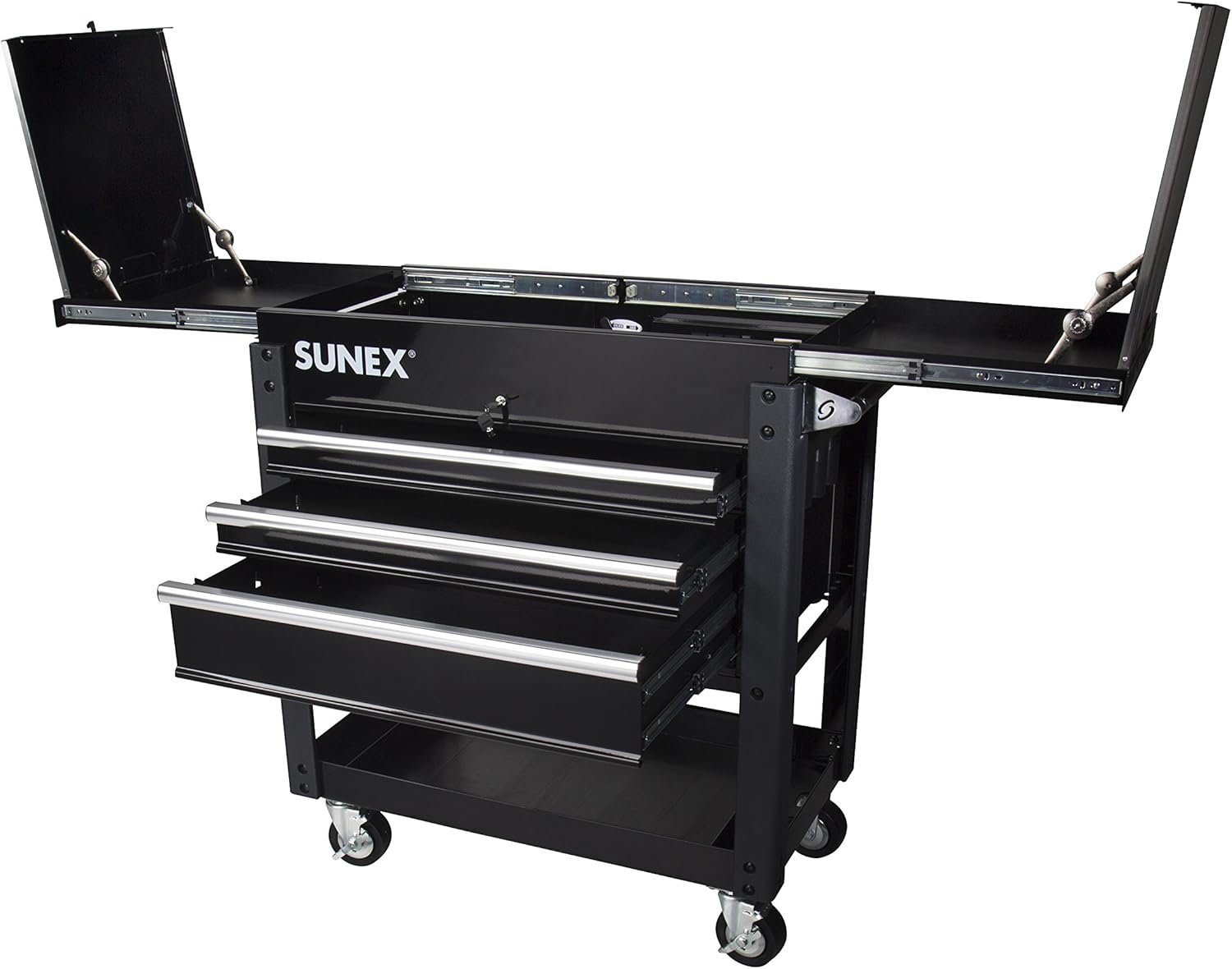 SUNEX 3 Drawer Utility Cart with Sliding Top, Black
