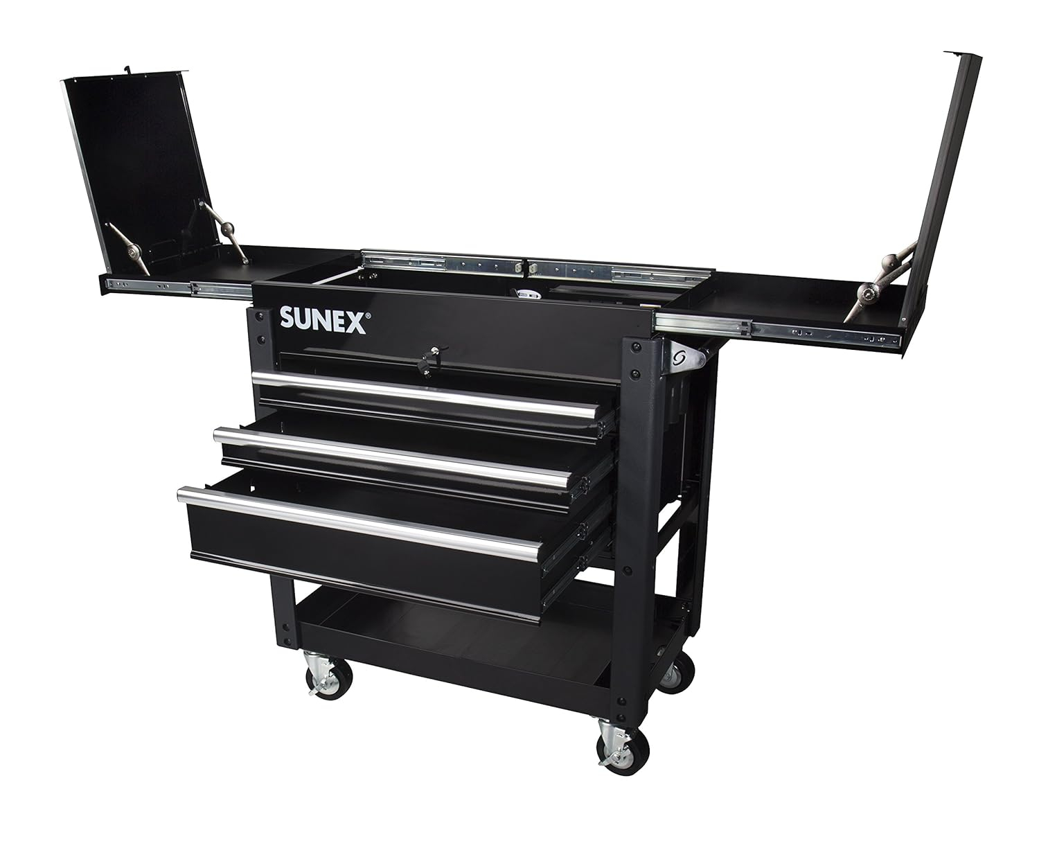 SUNEX 3 Drawer Utility Cart with Sliding Top, Black