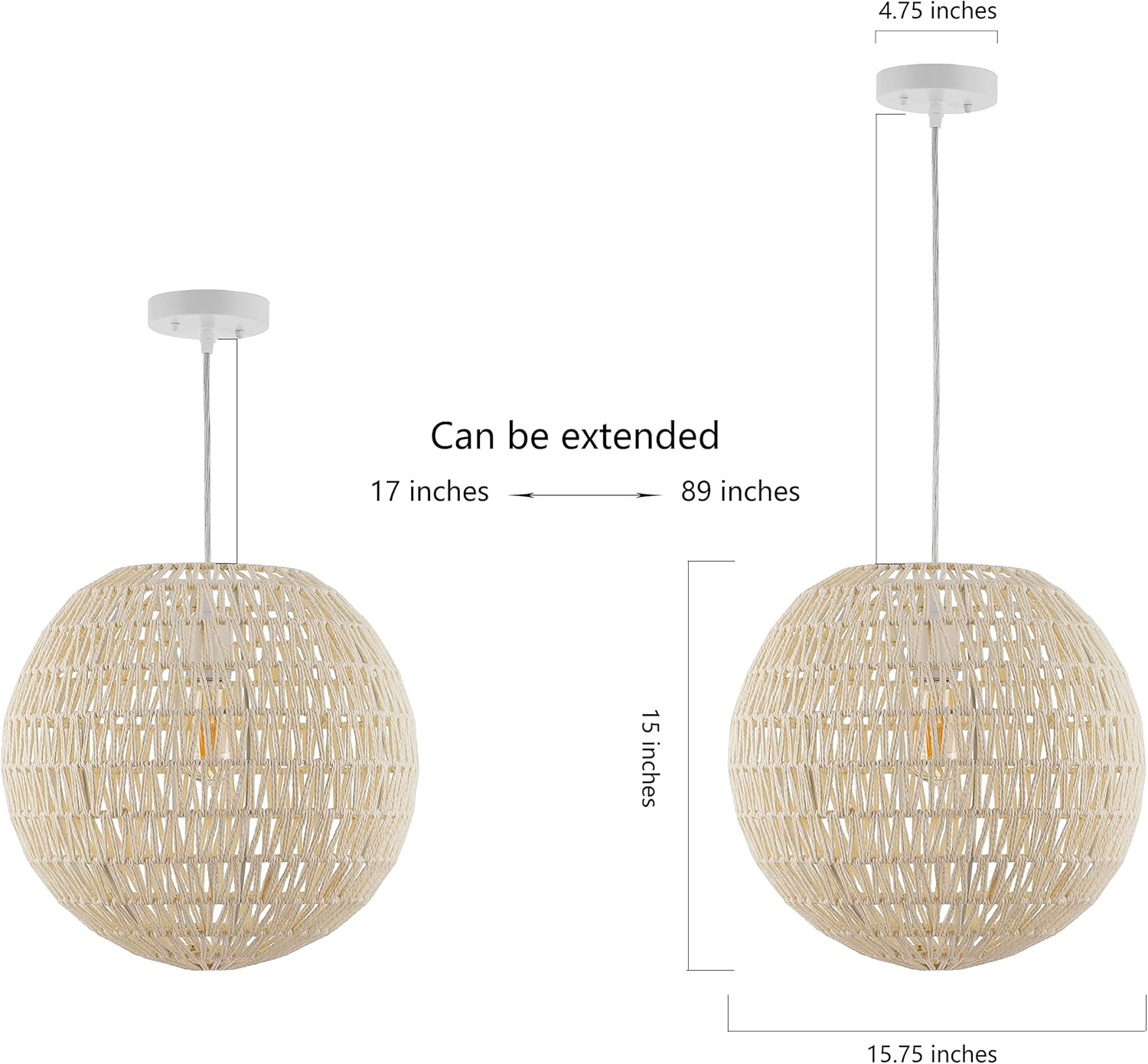 JONATHAN Y Luna 15.75" 1-Light Bohemian Modern Woven Rattan/Iron LED Pendant, Cream/White