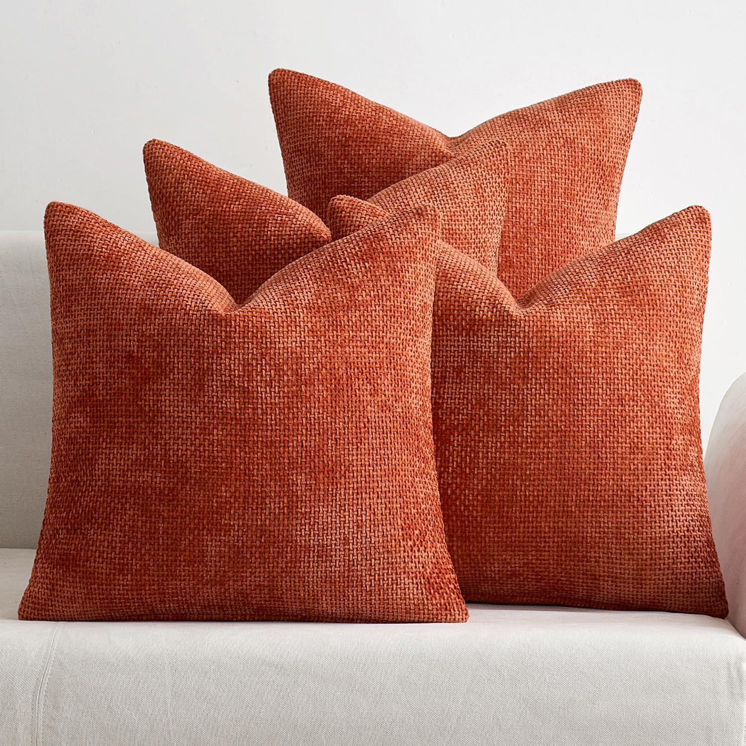 MIULEE Pack of 4 Couch Throw Pillow Covers 18x18 Inch Cream Soft Decorative Chenille Pillow Covers Farmhouse Accent Cushion Covers for Boho Home Decor Sofa Bedroom Living Room