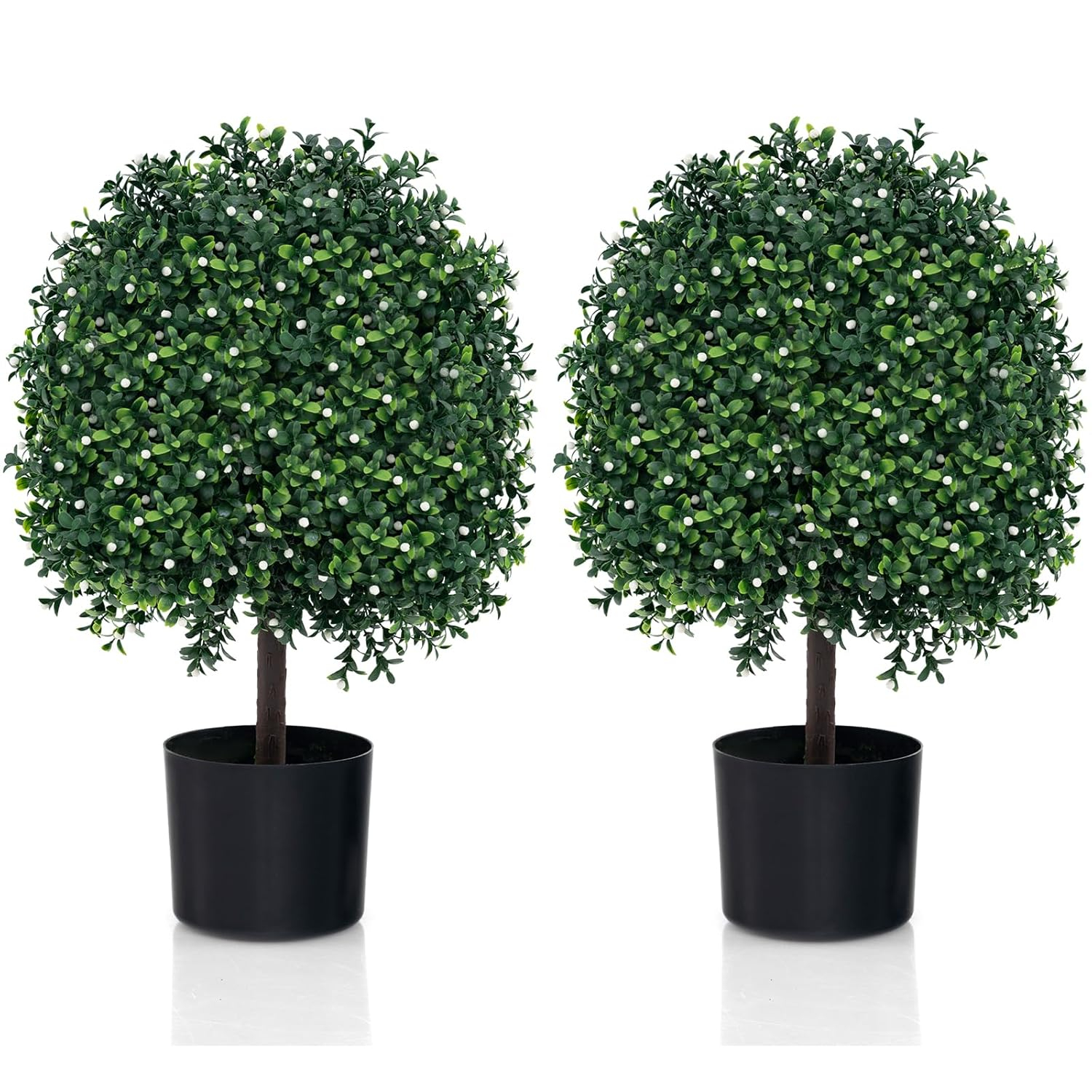 22’’ Faux Boxwood Topiary Ball Tree Set of 2, Artificial Plants Outdoor Weather Resistant, Cement-Filled Potted Bushes, Evergreen Topiary Trees Artificial for Porch Decoration Indoor Outdoor