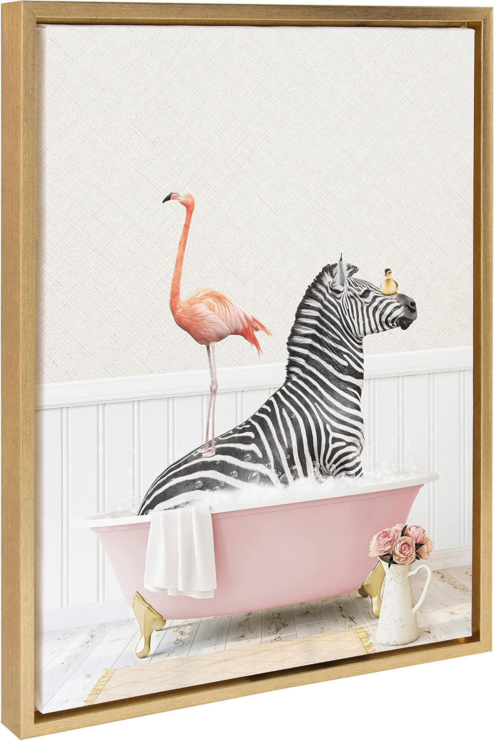 Gold Framed Zebra and Flamingo Canvas Wall Art, 18x24