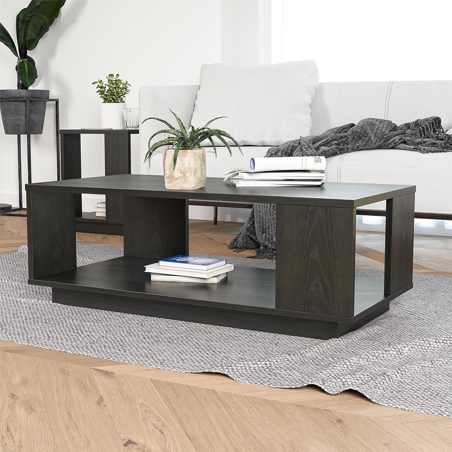 Ameriwood Home Knowle Contemporary Coffee Table, Black Oak, Minimal Design, Eco-Friendly, MDF/Engineered Wood