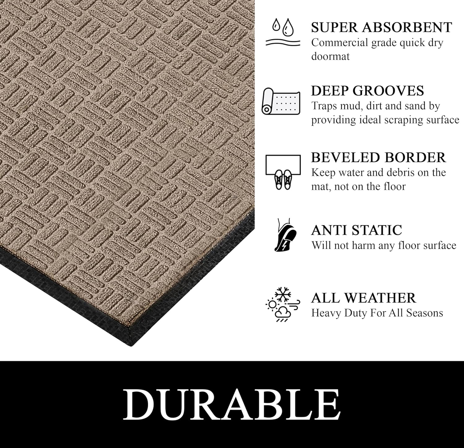 A1HC Indoor Outdoor Mat, Front and Back Entrance Welcome Mats, Front Door Patio Mats 24x36 Inches, Garage Mats, Office Mats, Non-Slip Easy Clean Entrance Washable Large Size Doormat, Beige Criss Cross