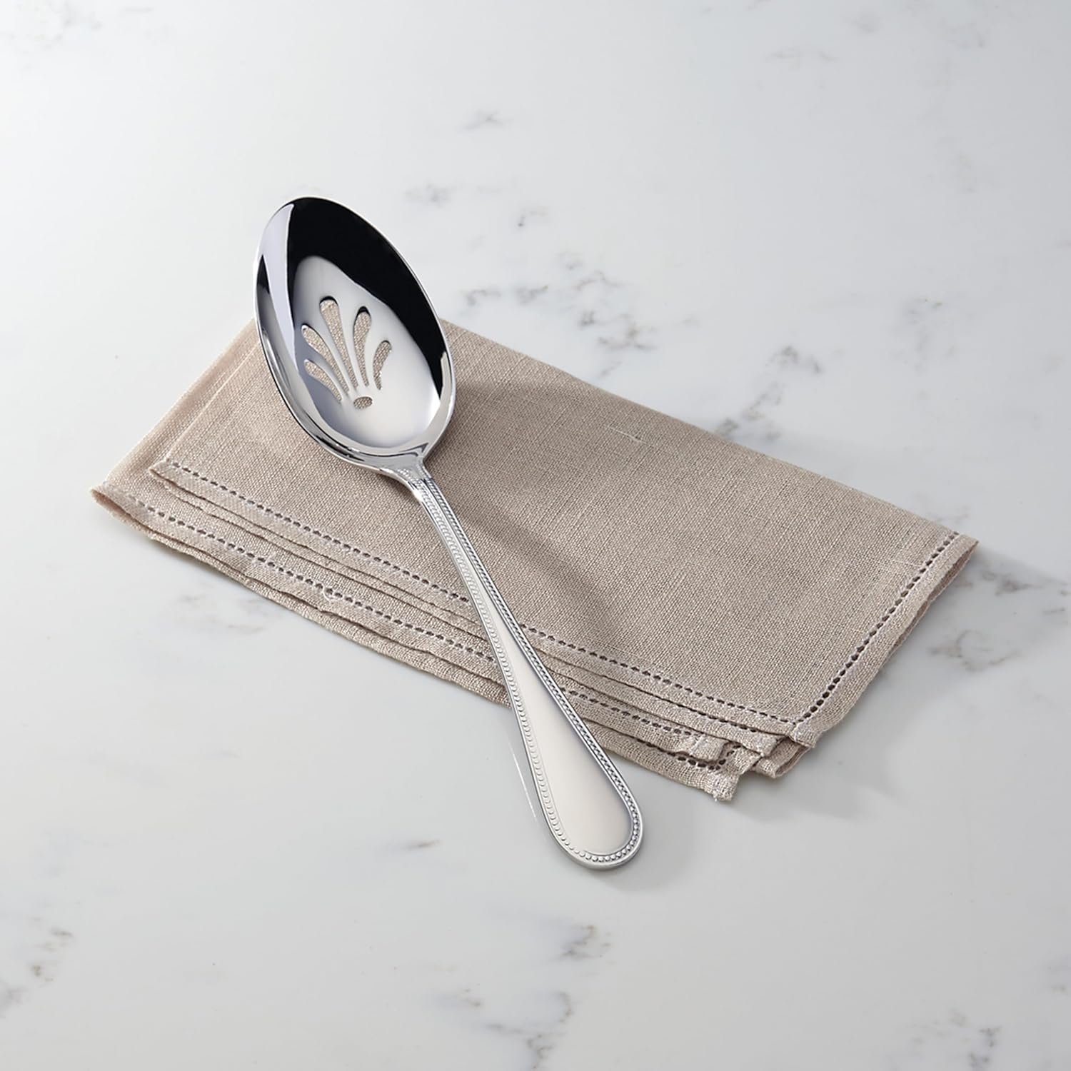 Lyndon Silver Stainless Steel Pierced Serving Spoon