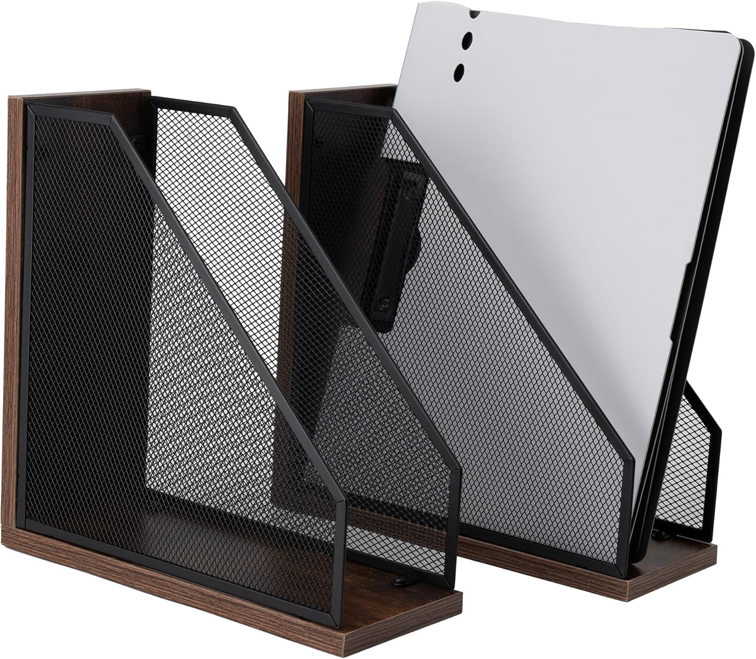 2 Set Magazine Holder Metal Wire, 2 Compartments Mesh File Holder for Desk, Office Desk Accessories Decorative File Box, Black