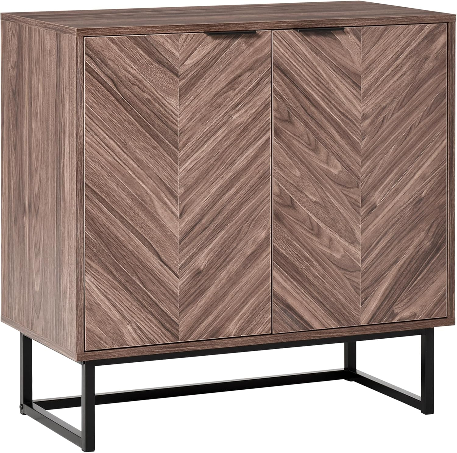 HOMCOM Sideboard Buffet Cabinet, Chevron Double Door Kitchen Cabinet, Accent Cabinet with Adjustable Shelf, Walnut
