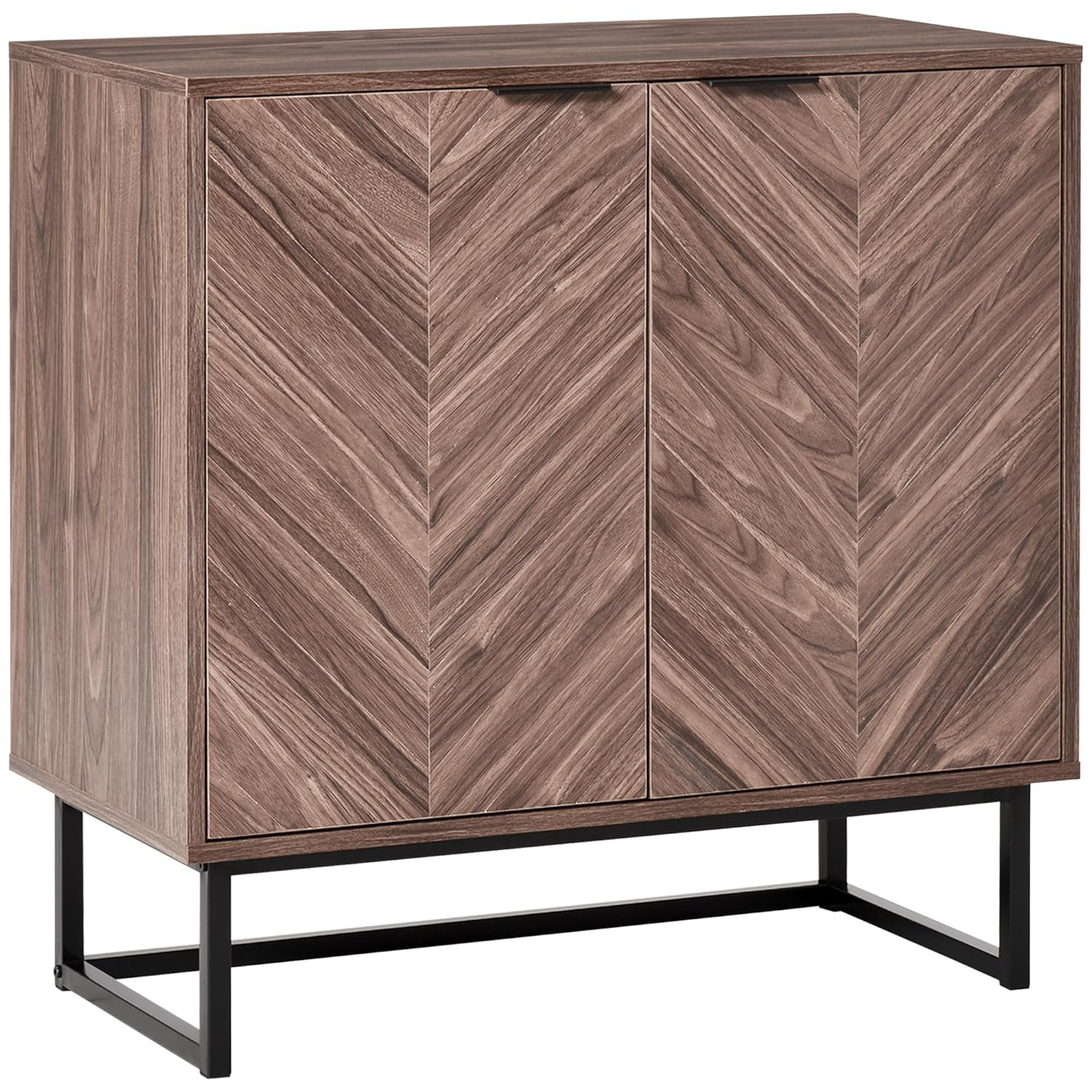 HOMCOM Sideboard Buffet Cabinet, Chevron Double Door Kitchen Cabinet, Accent Cabinet with Adjustable Shelf, Walnut