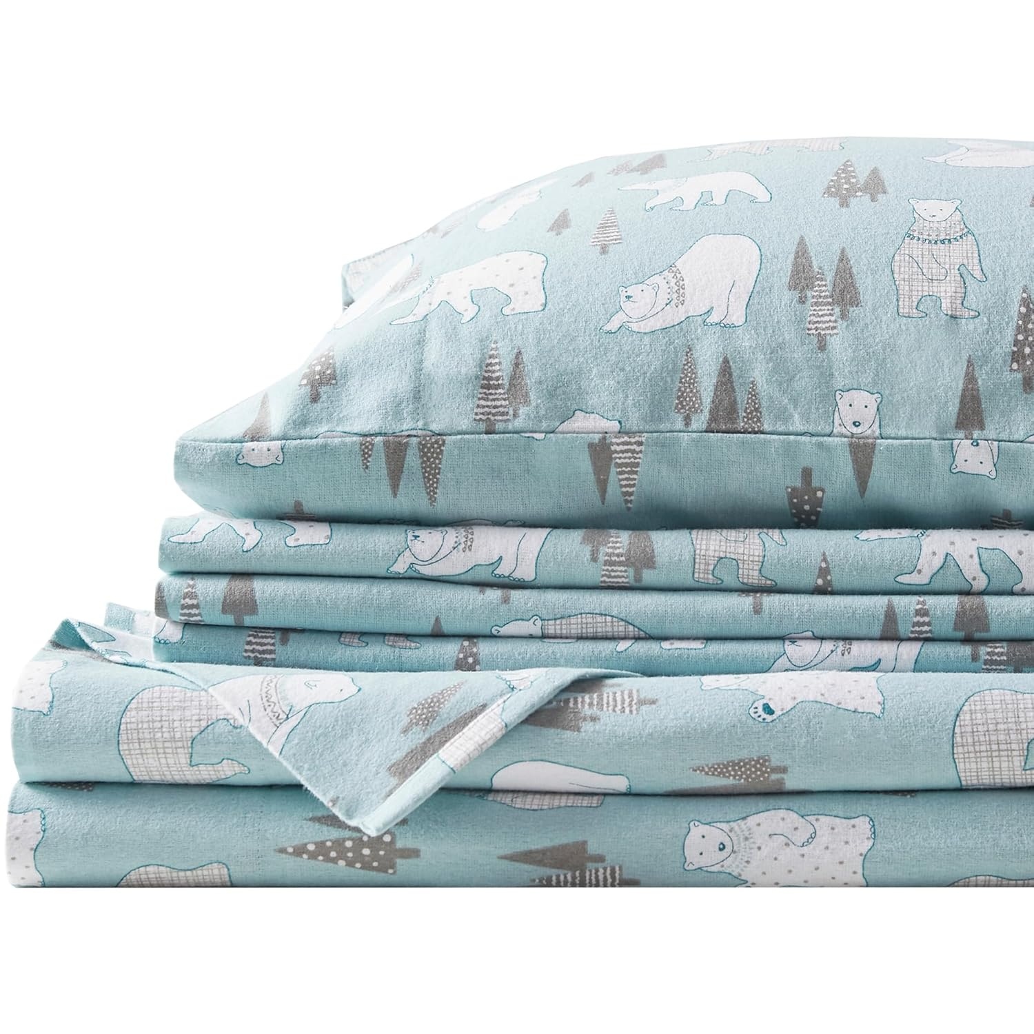 Comfort Spaces Full Sheet Set, Flannel Bed Sheets Full, 100% Cotton Bed Sheets Set with Deep Pocket, 4-Piece