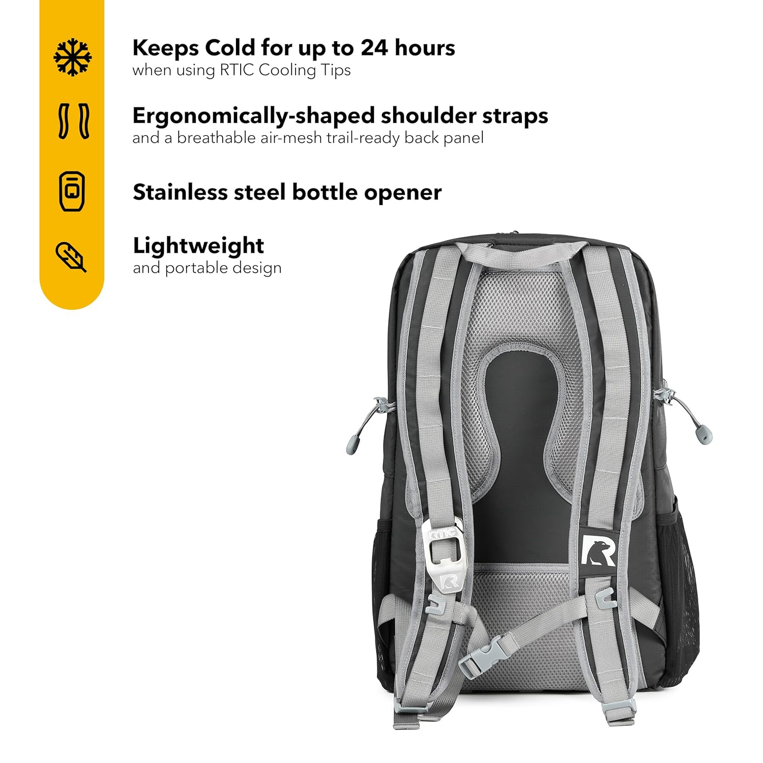 RTIC 24 Can Chillout Backpack Cooler, 2-in-1 Insulated with Extra Pockets, Black & Graphite