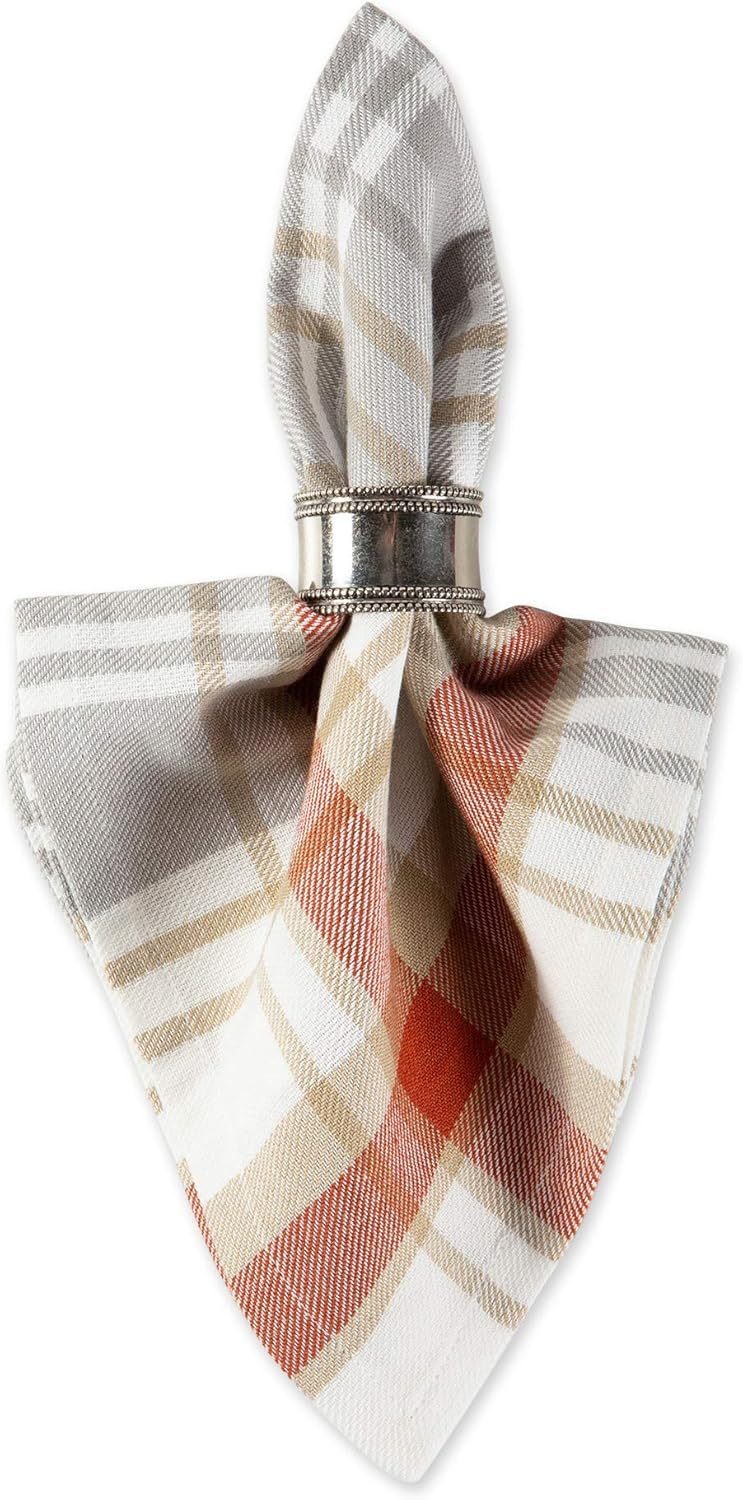 DII Thankful Autumn Collection Fall Tabletop Decoration, Square Napkin Set, 20x20, Cozy Picnic Plaid, 6 Piece