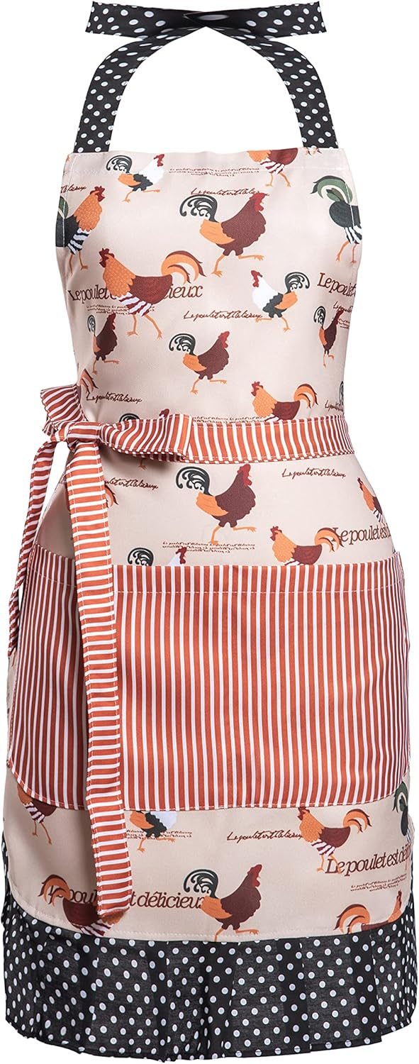 Lovely Flower Pattern Retro Aprons With Large Pockets for Women Girls Cooking Kitchen Bakery Mother's Gift