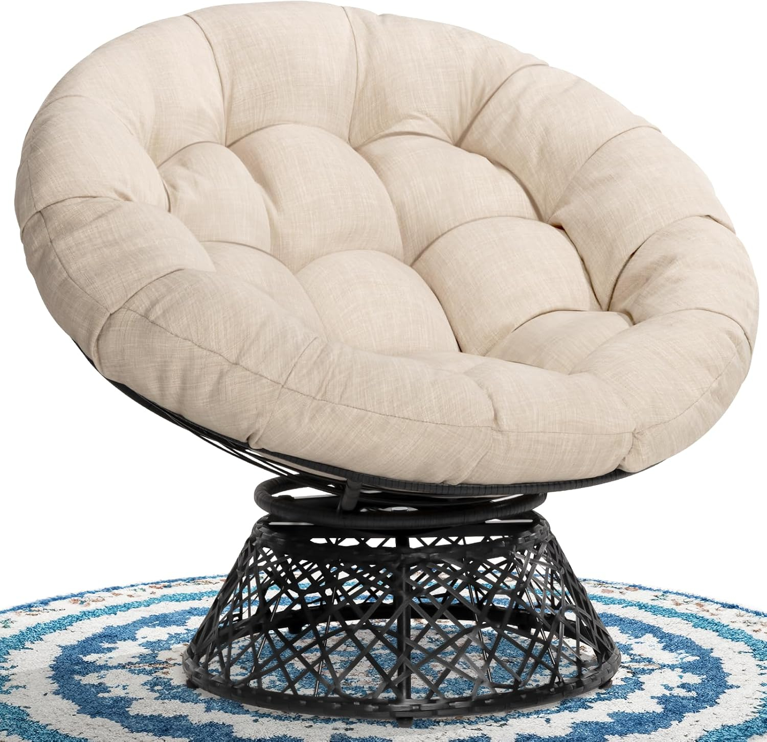 Papasan Chair Soft Thick Density Fabric Cushion and High Capacity Steel Frame with 360 Degree Swive