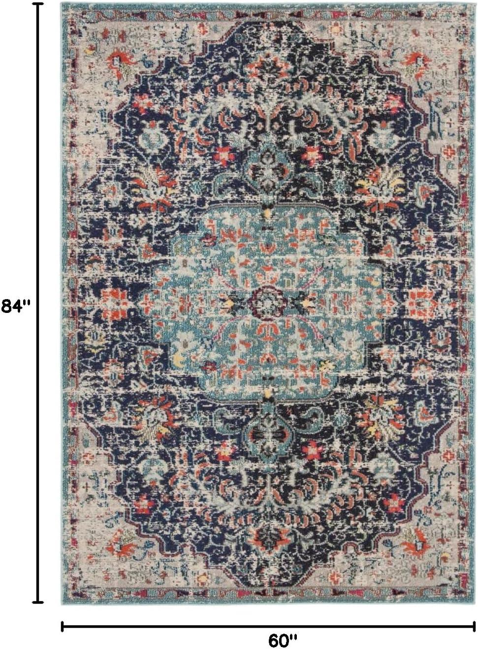 SAFAVIEH Madison Joandra Vintage Floral Area Rug, Black/Teal, 5' x 7'