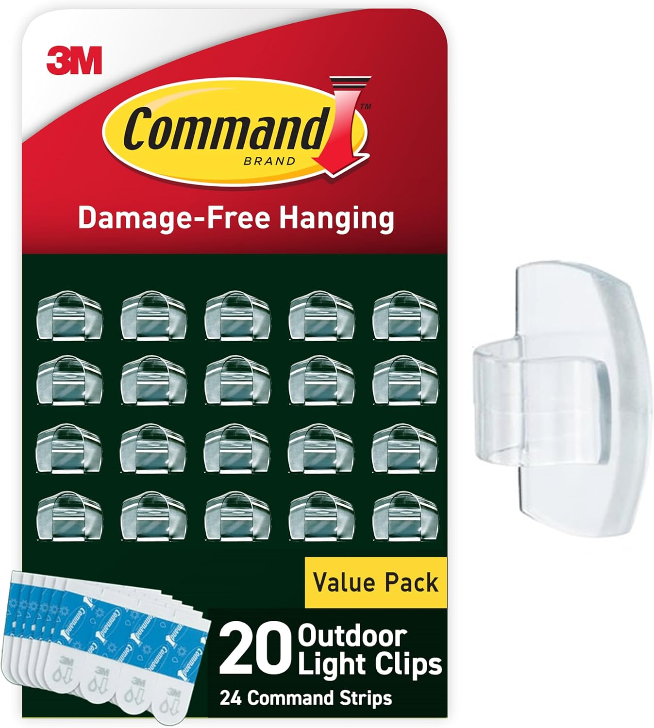 Command Outdoor Light Clips, Clear, 20 Clips, 24 Strips (AW017-20NA) - 1