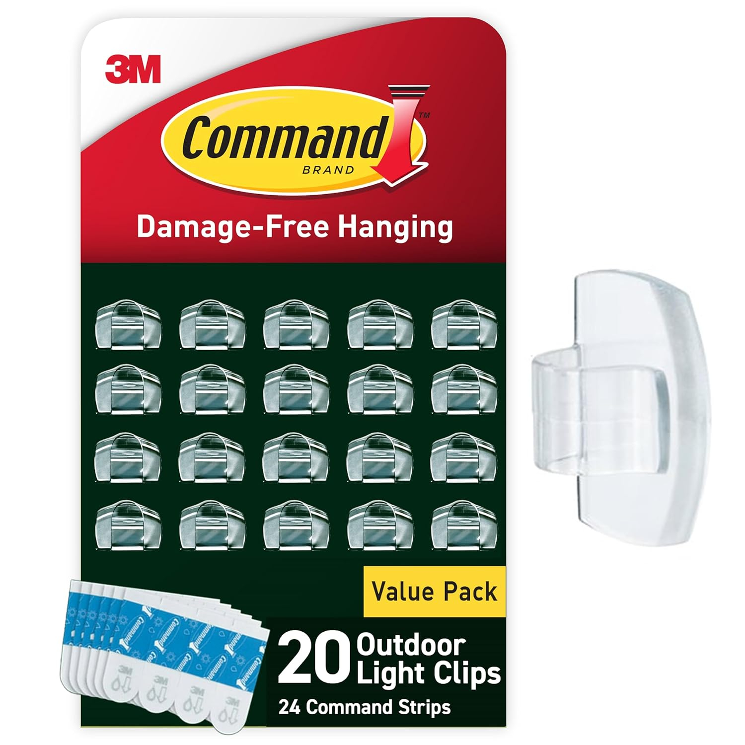Command Outdoor Light Clips, Clear, 20 Clips, 24 Strips (AW017-20NA) - 1