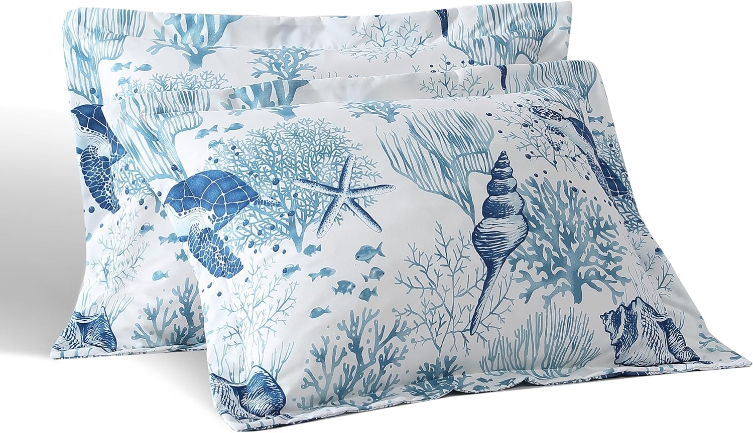 Full/Queen Blue and White Microfiber Coastal Comforter Set