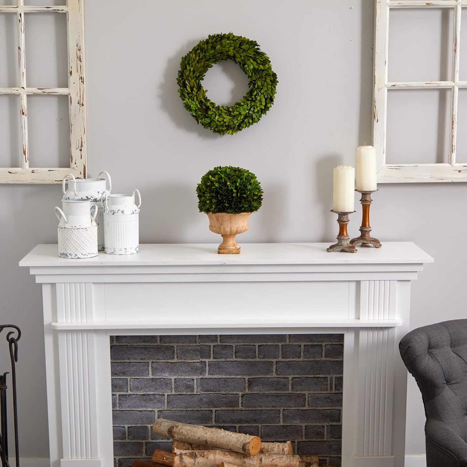 Nearly Natural 12-in Boxwood Topiary Ball Preserved Plant in Decorative Urn