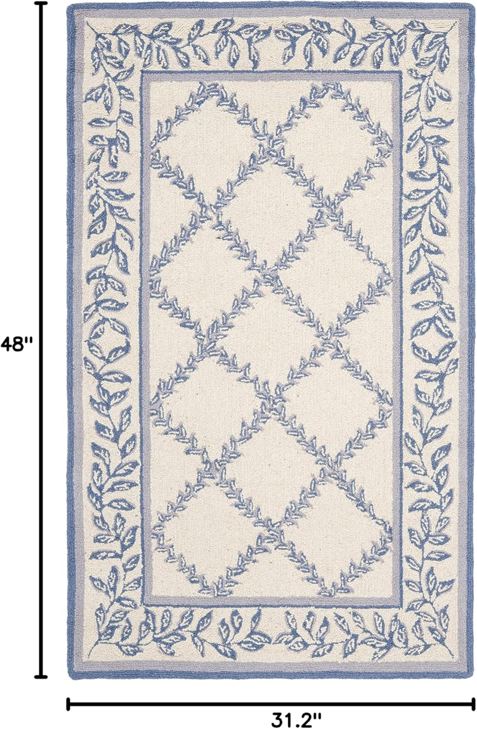 SAFAVIEH Chelsea Alecia Geometric Borders Wool Area Rug, Ivory/Light Blue, 2'6" x 4'