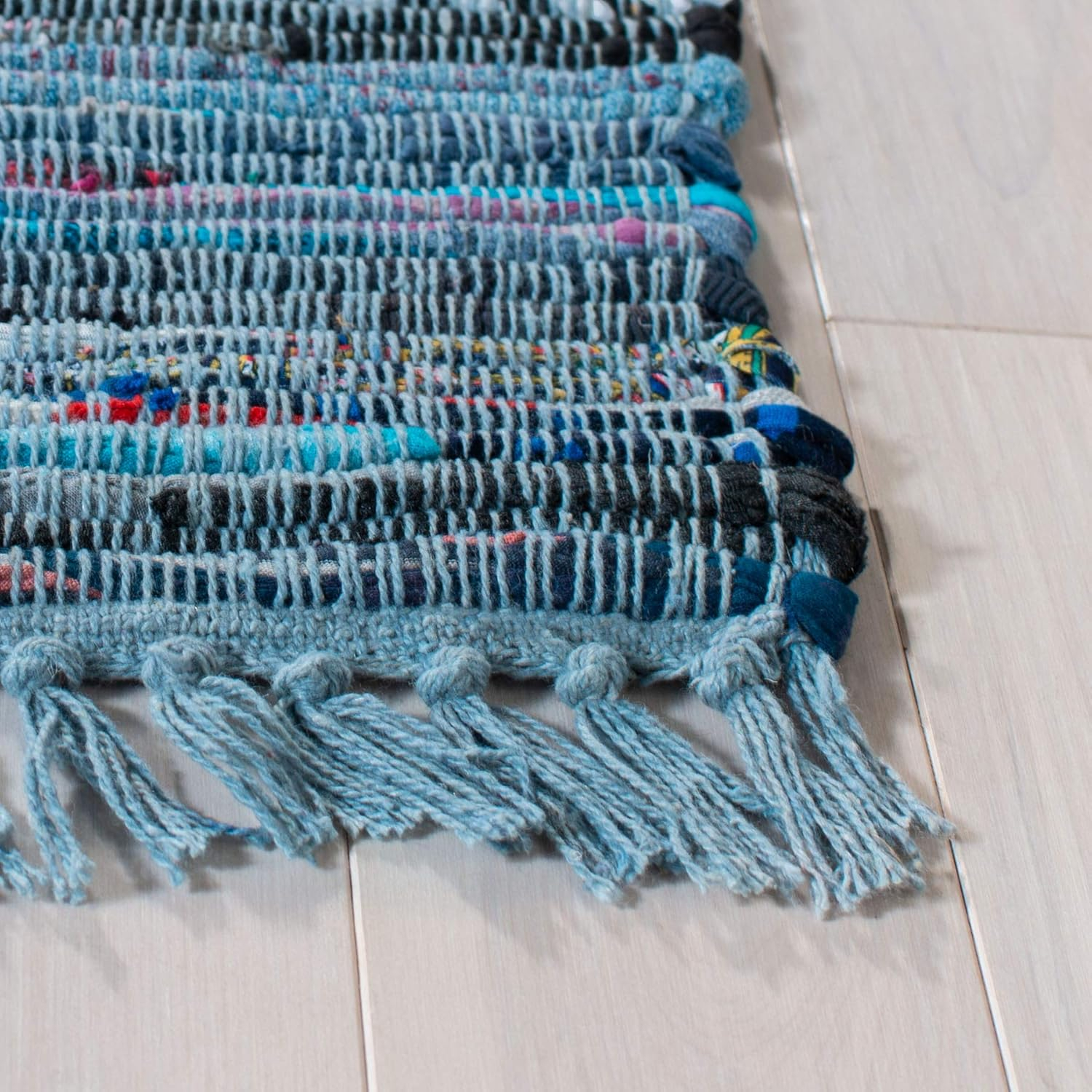Handmade Blue and Multicolor Wool Cotton Stripe Area Rug