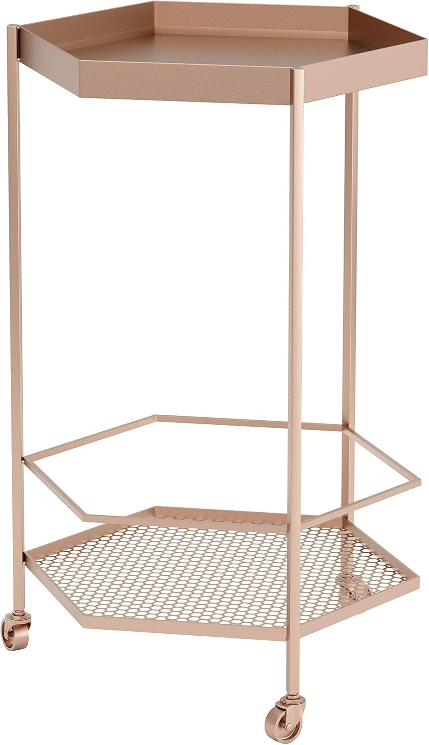 ZUO Hex Modern Steel Metal Bar Cart with Hexagon Shelves in Gold Finish
