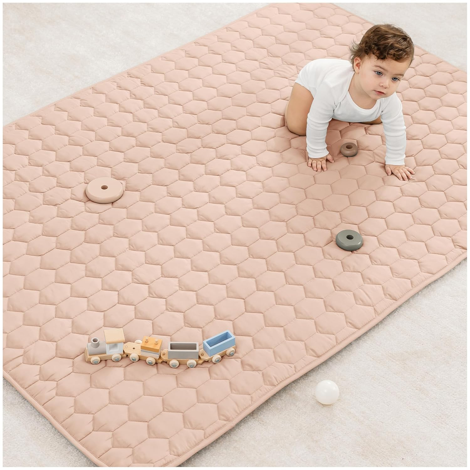 Comfy Cubs Play Mat, Rectangle (Medium) 48” x 72” for Kids & Toddler, Non-Slip Bottom - Blush